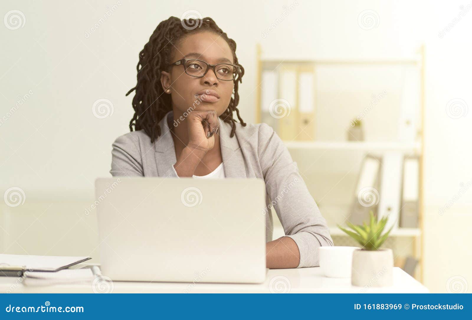 https://thumbs.dreamstime.com/z/busines-planning-pensive-black-entrepreneur-woman-sitting-laptop-touching-chin-office-selective-focus-pensive-black-woman-161883969.jpg