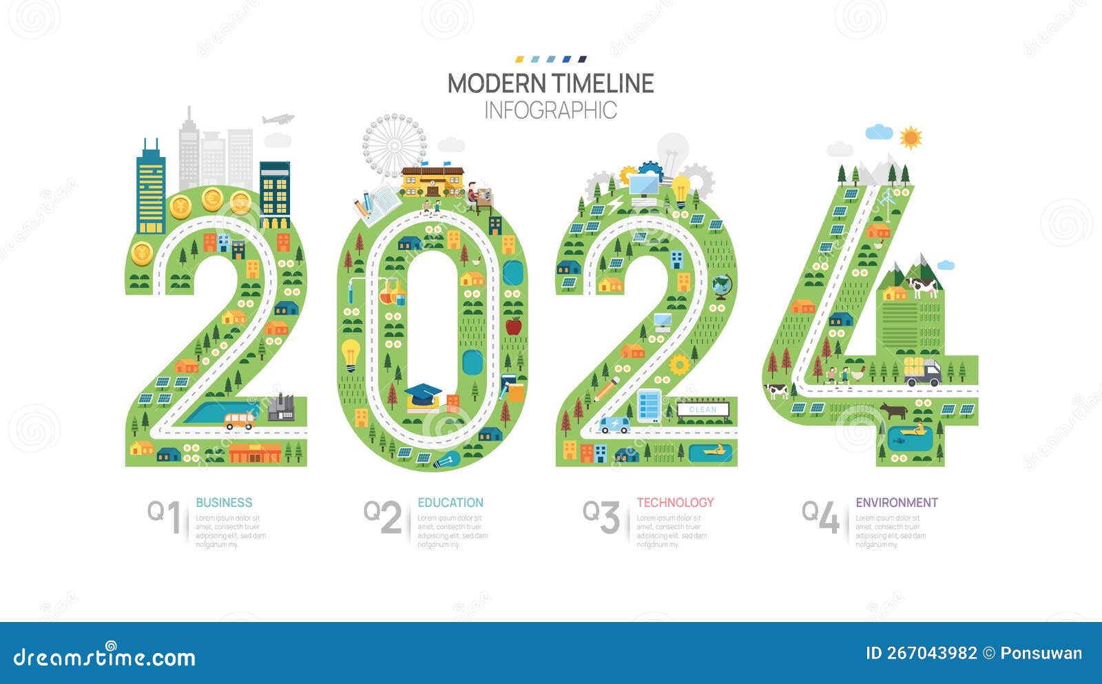 Business 2024 Road Map Timeline Infographic Template. Modern Milestone