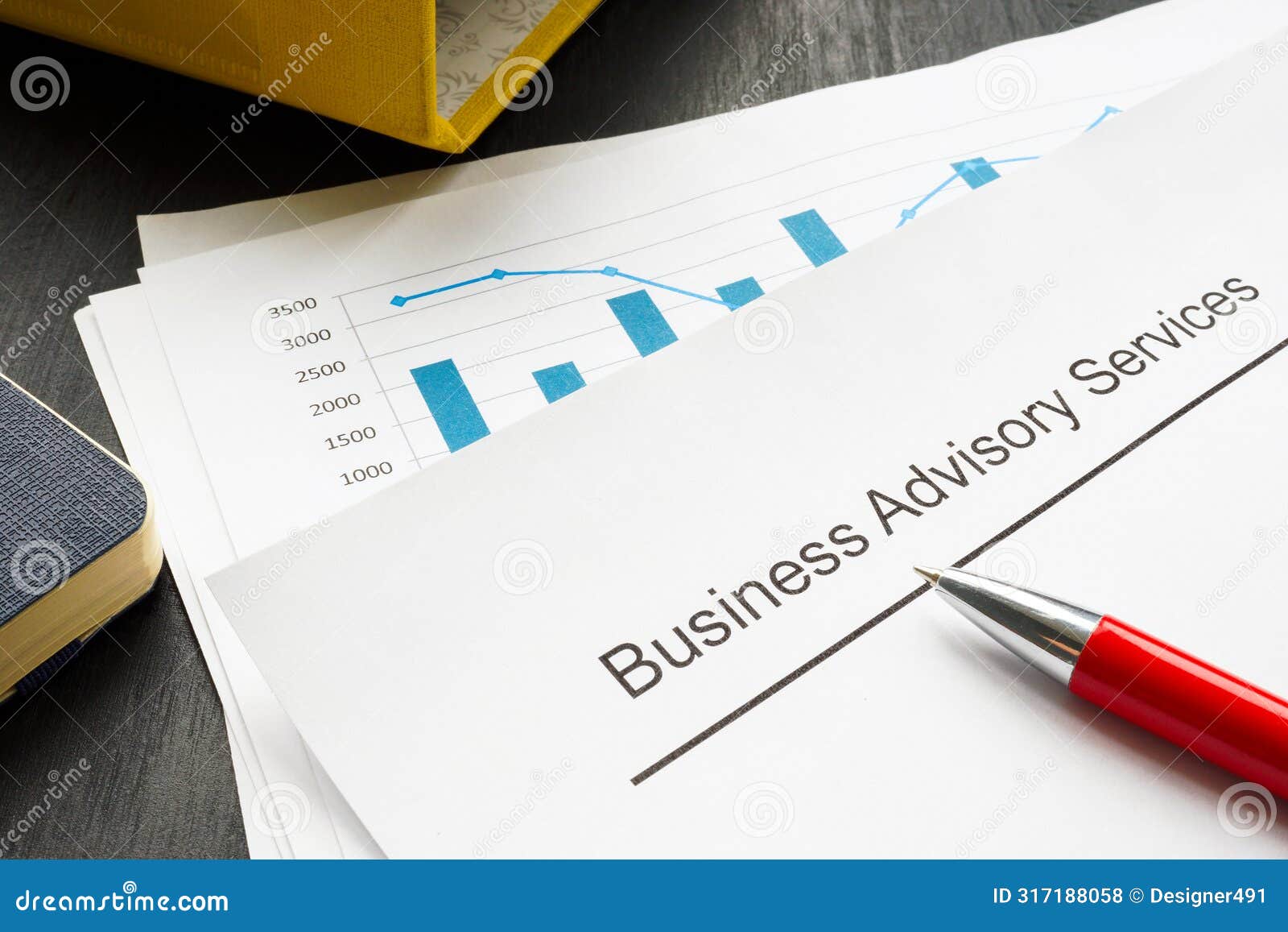 business advisory services concept. a stack of financial charts and a folder.