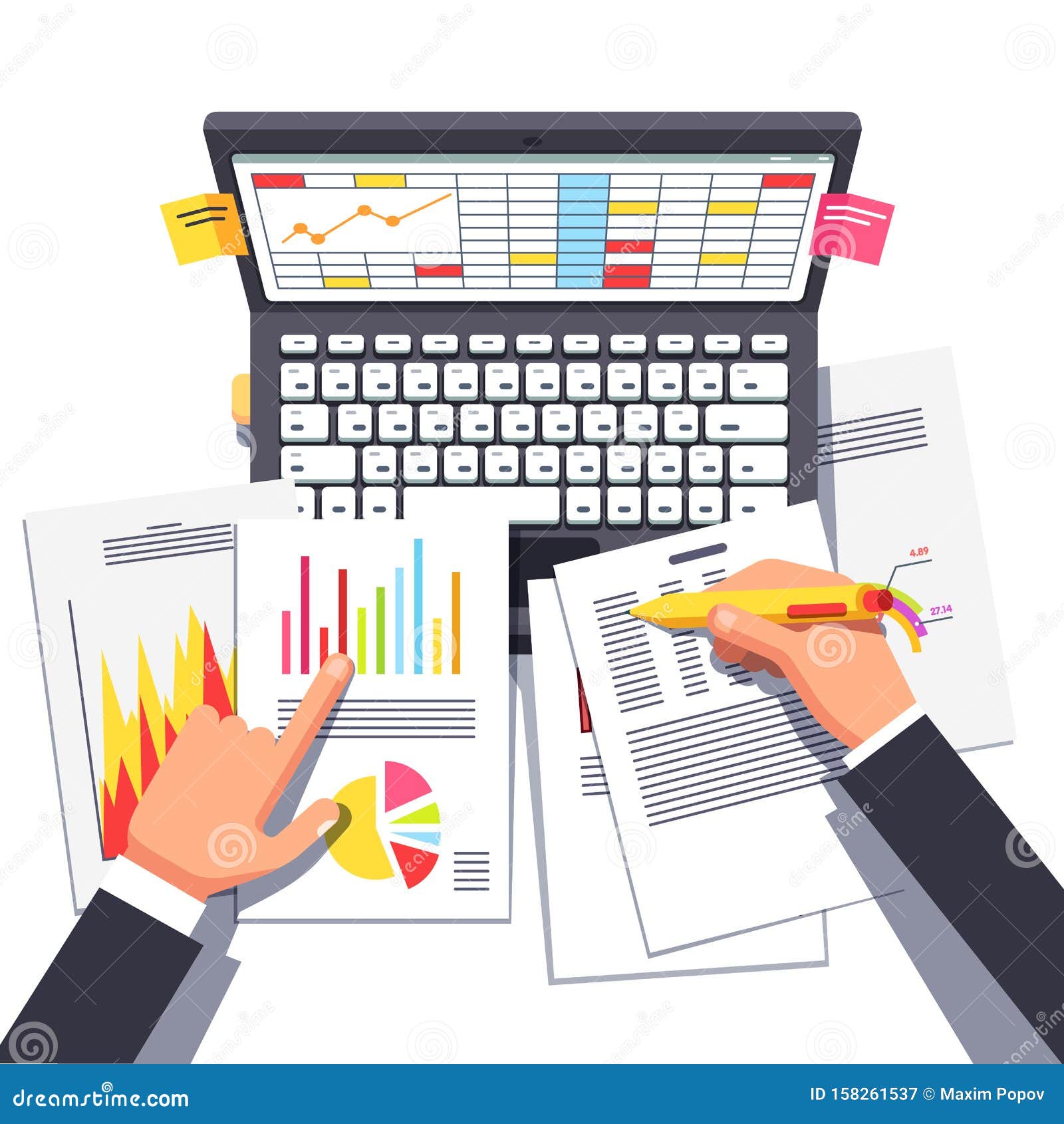 business analyst or auditor working on statistical data paper document