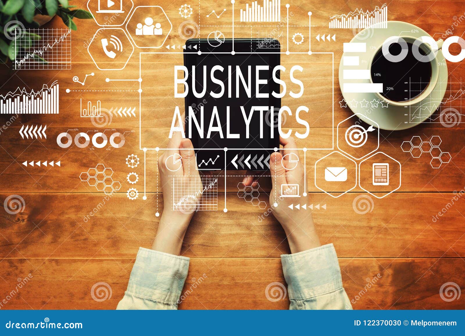 business analytics with a person holding a tablet