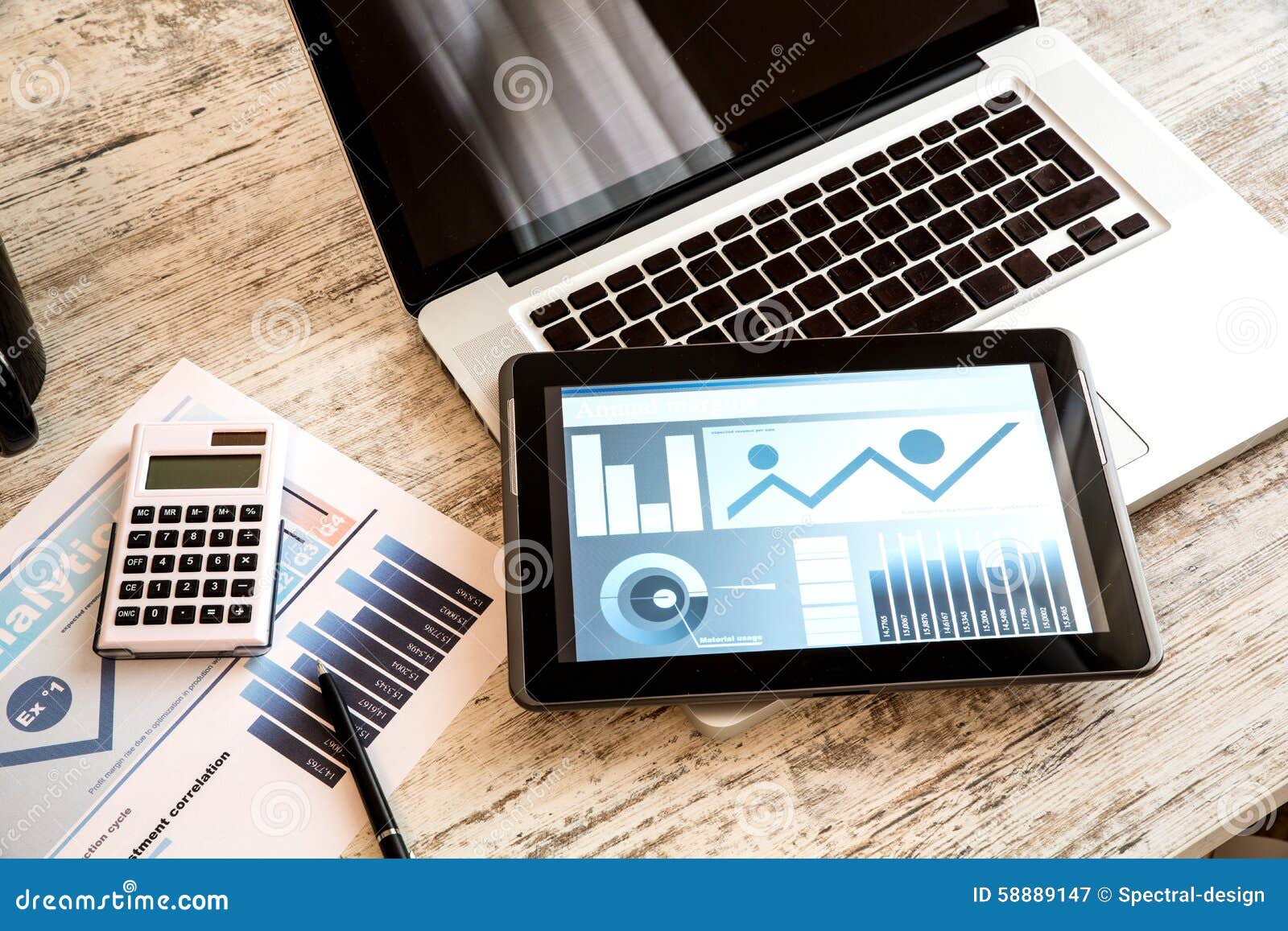 Business Analytics with a Tablet PC and a Laptop Stock Image Image of