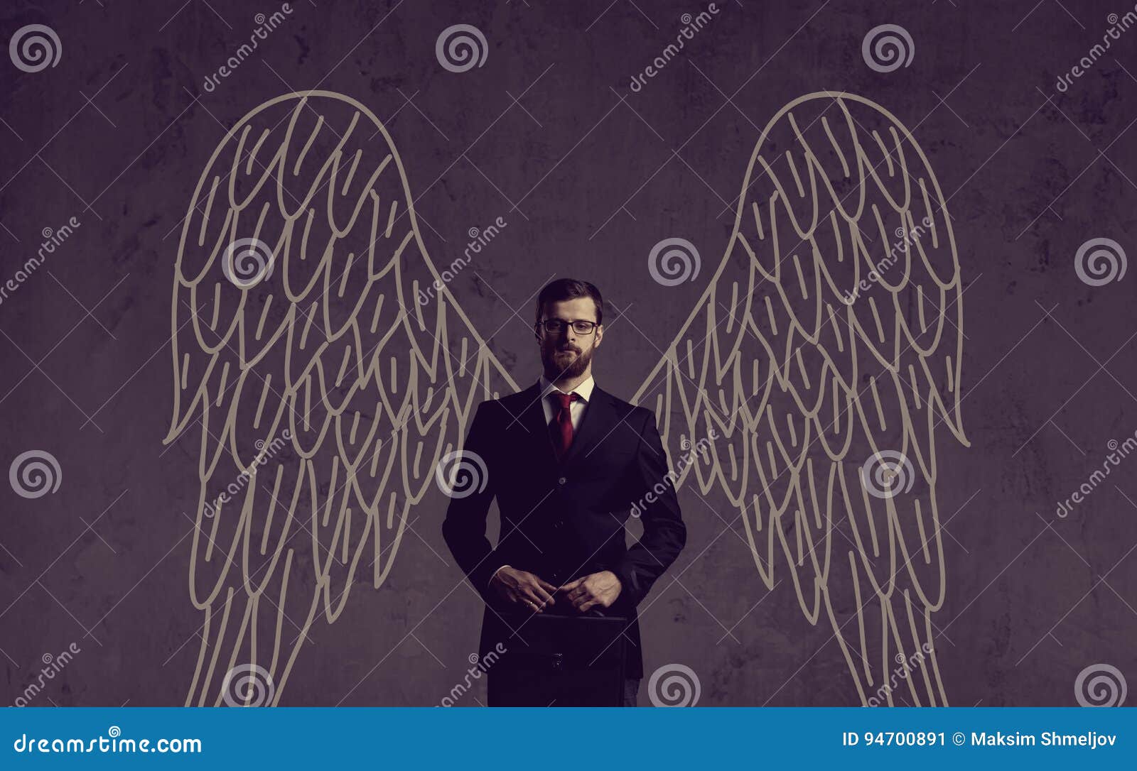 business angel over dark background. investment, business, sponsor concept.