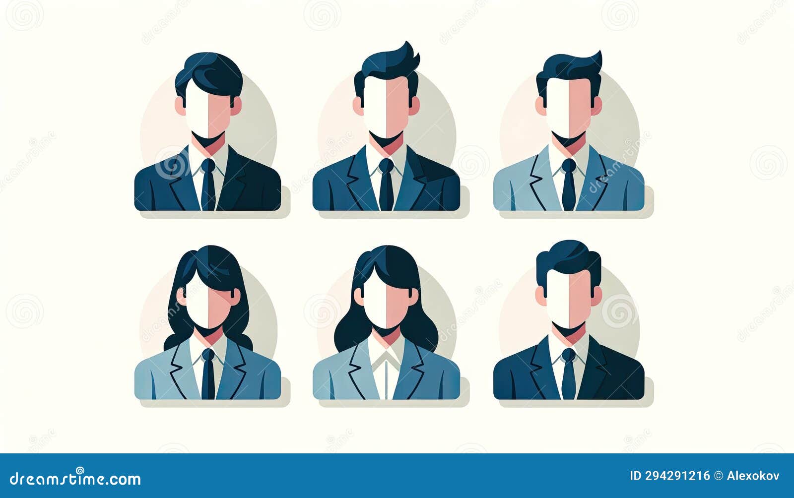 business avatar collection: six distinct personas in flat minimalistic style ai generated