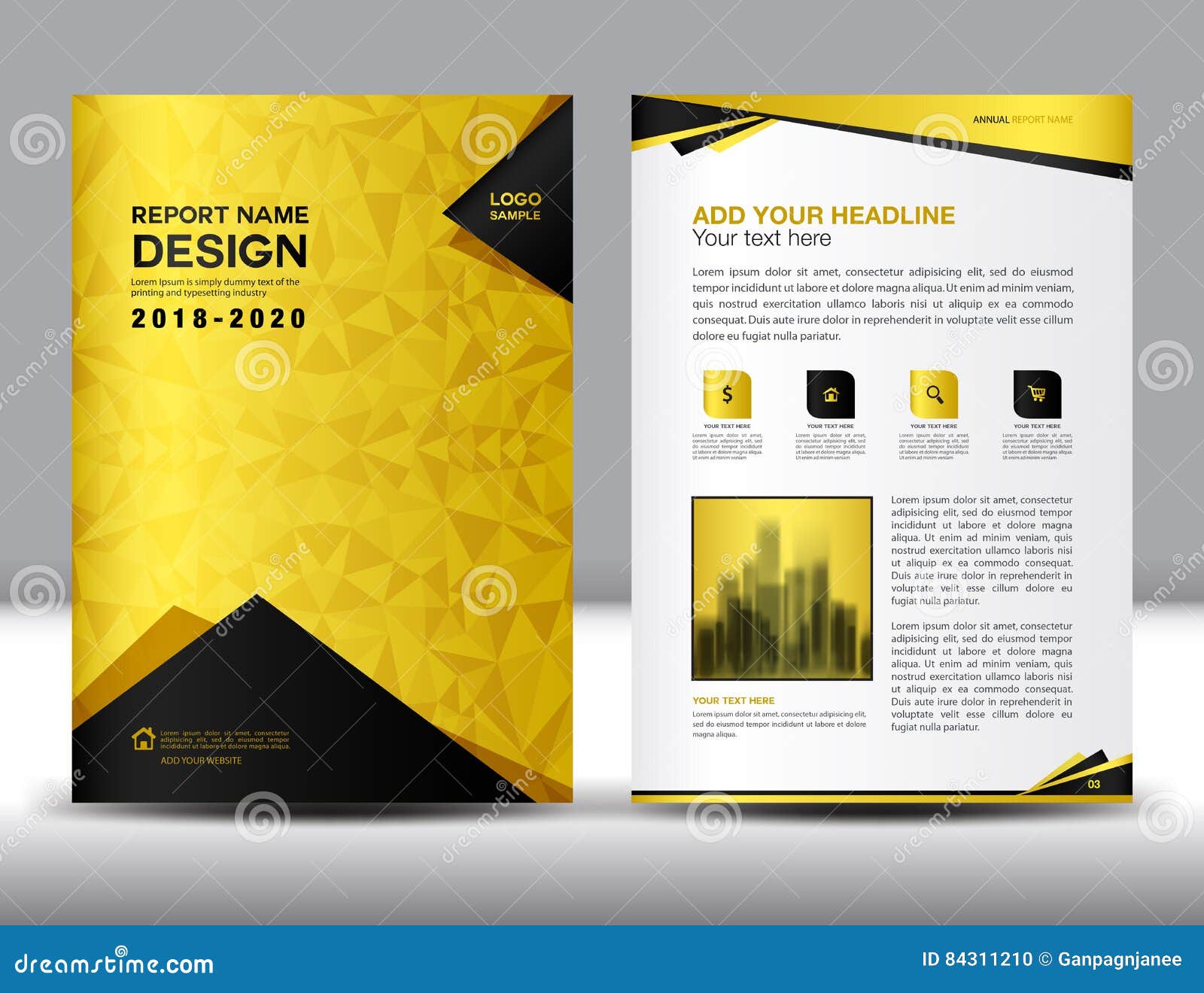 Business Brochure Flyer Template in A4 Size, Gold Cover Design Stock ...