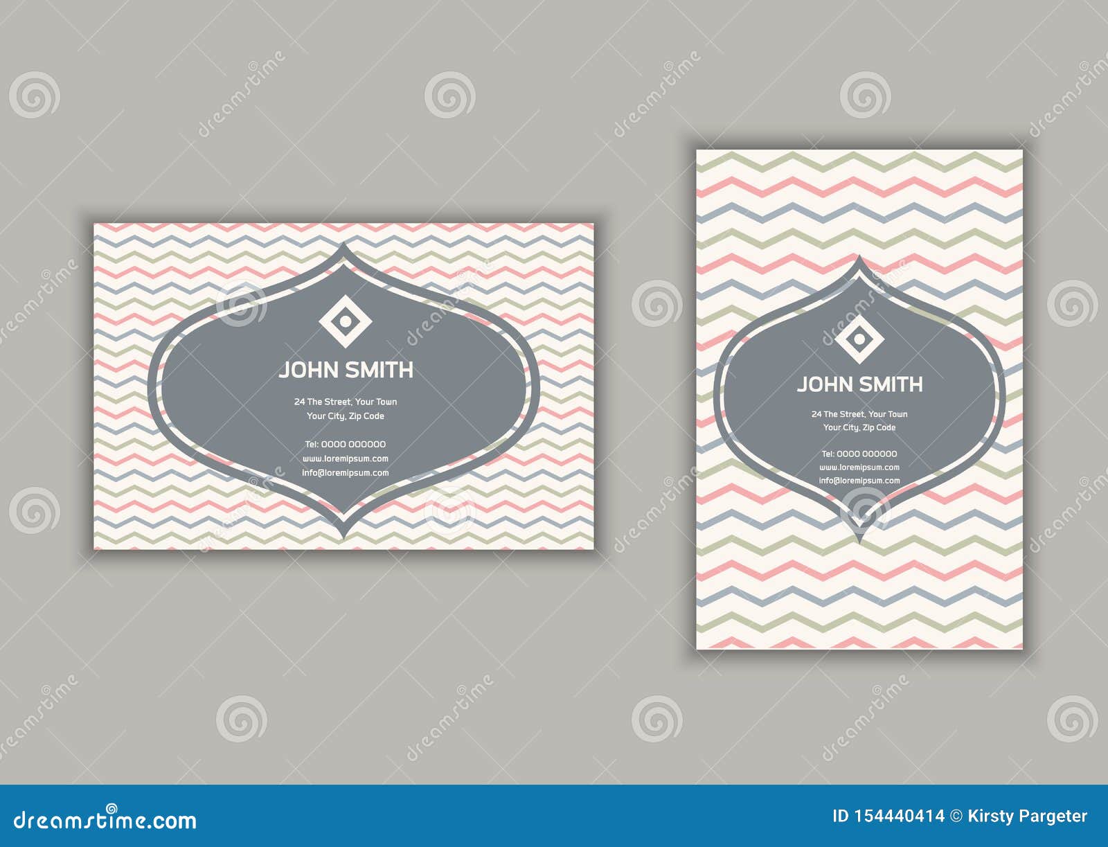 Business Card With Chevron Stripes Design In Portrait And Landscape Format Stock Vector Illustration Of Background Striped 154440414