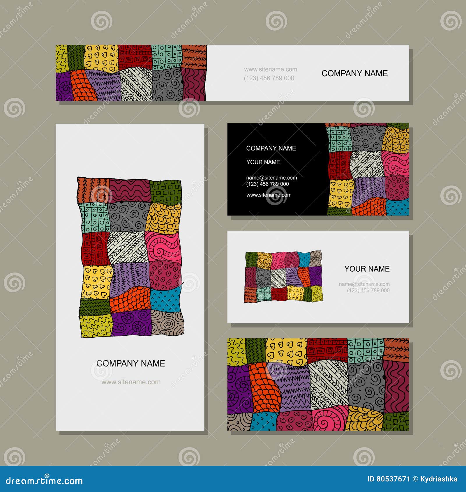 Business Card Collection, Patchwork Carpet Design Stock Vector Illustration of backdrop, line