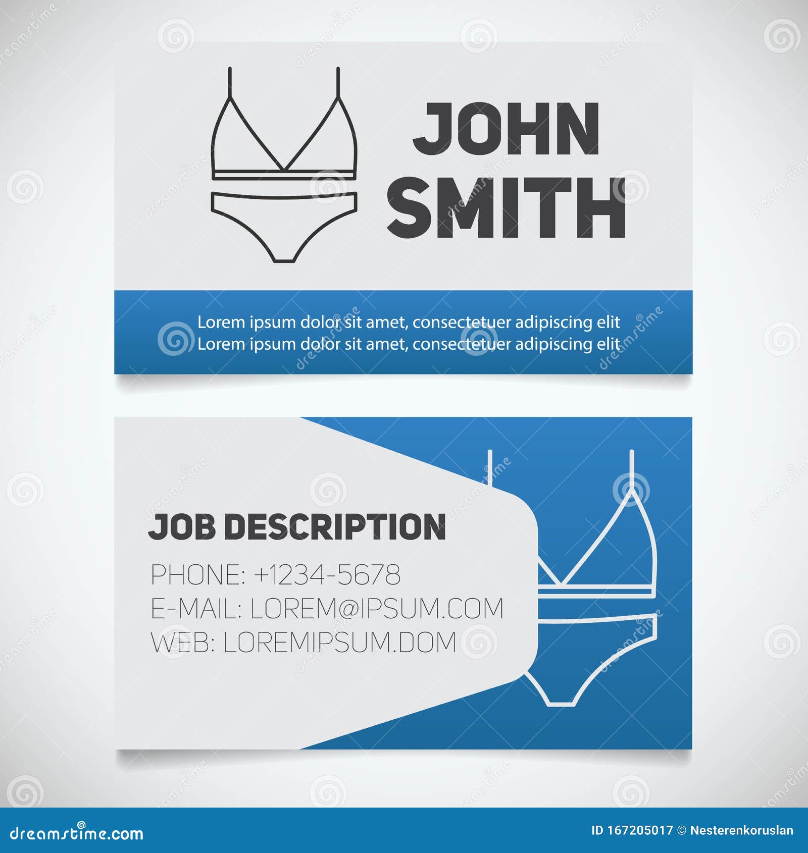 Business Card Print Template with Bra and Panties Logo Stock