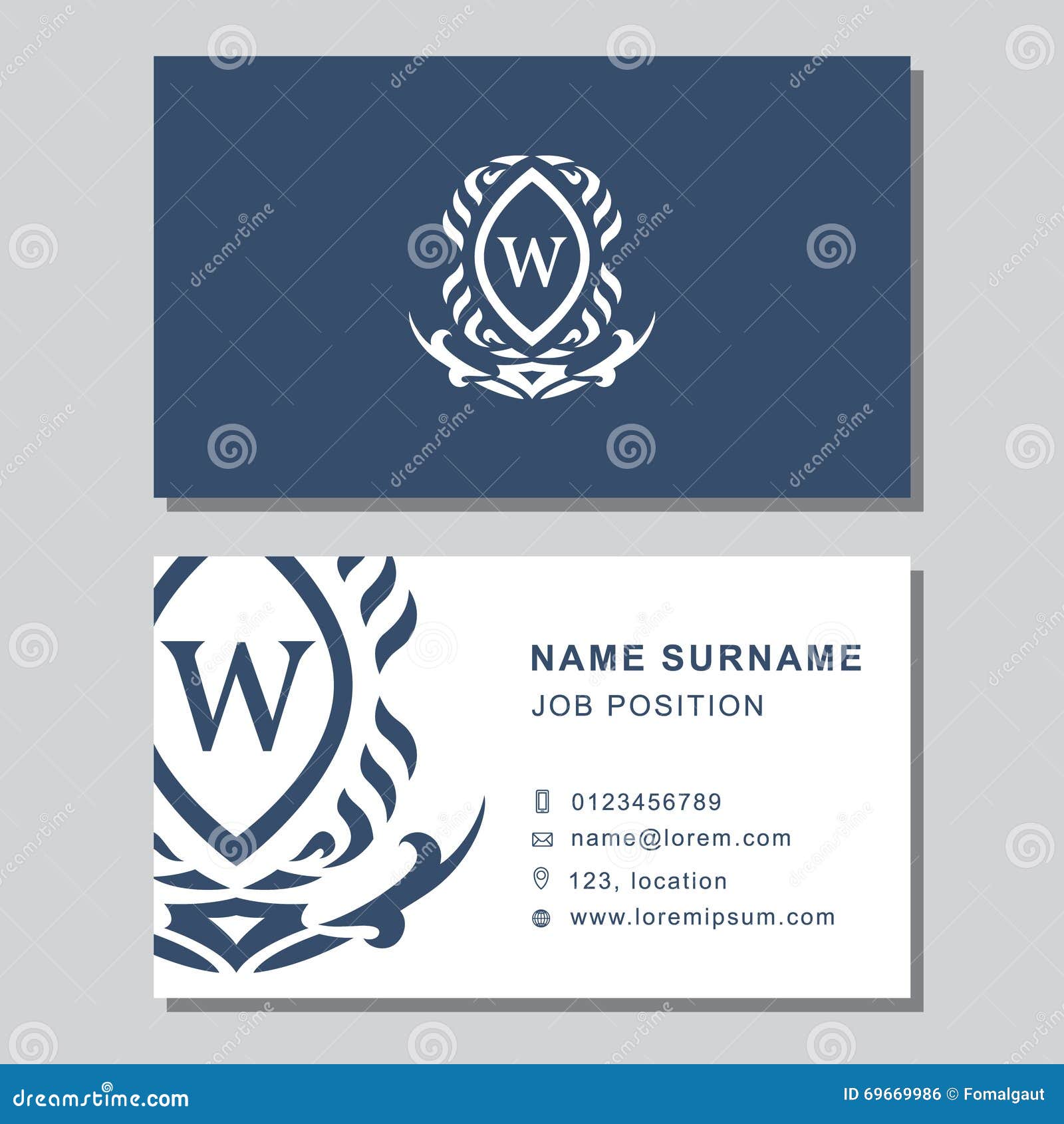 Business Card Template with Abstract Monogram Design Elements Stock