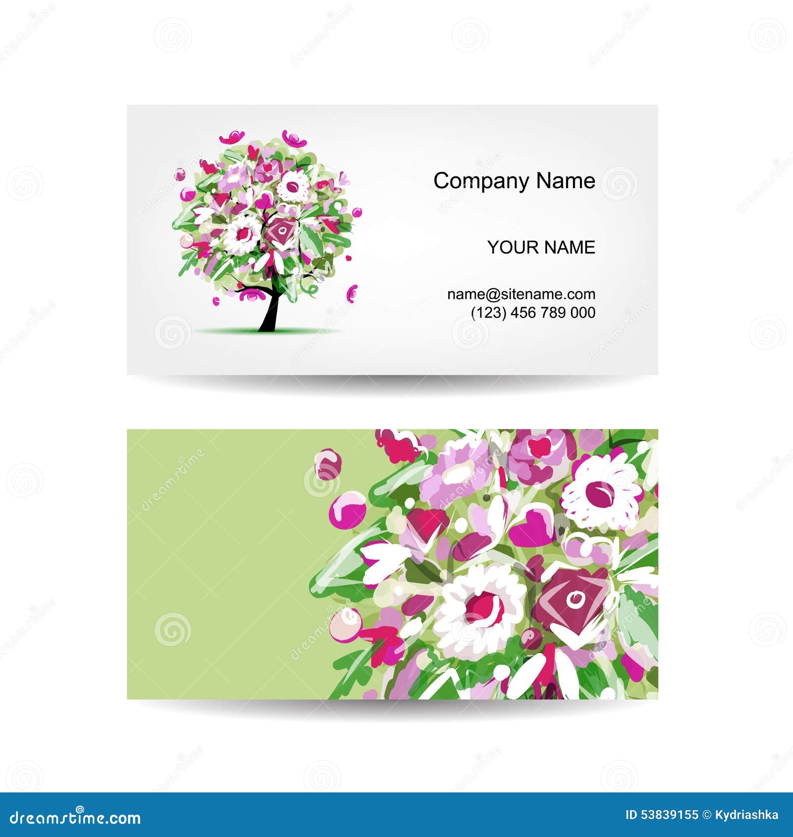 Business Card Template Design. Floral Tree Stock Vector Illustration