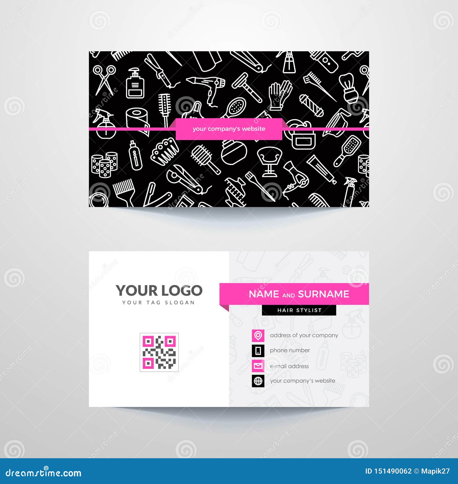 Business Card Template with Hair Salon Symbols. Stock Vector Within Hairdresser Business Card Templates Free