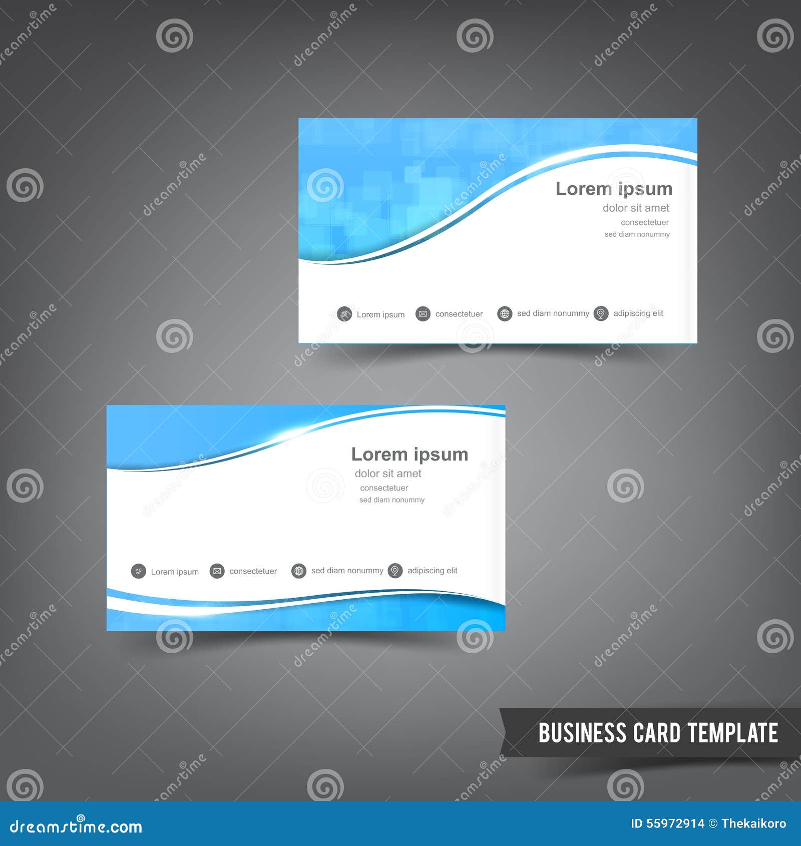 Blue Curve Wave ID Card Design Template Stock Vector