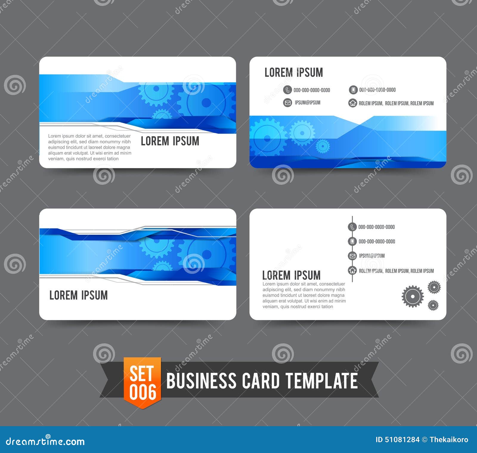 Business Card Template Set 006 Gear Technology Concept Busines Stock