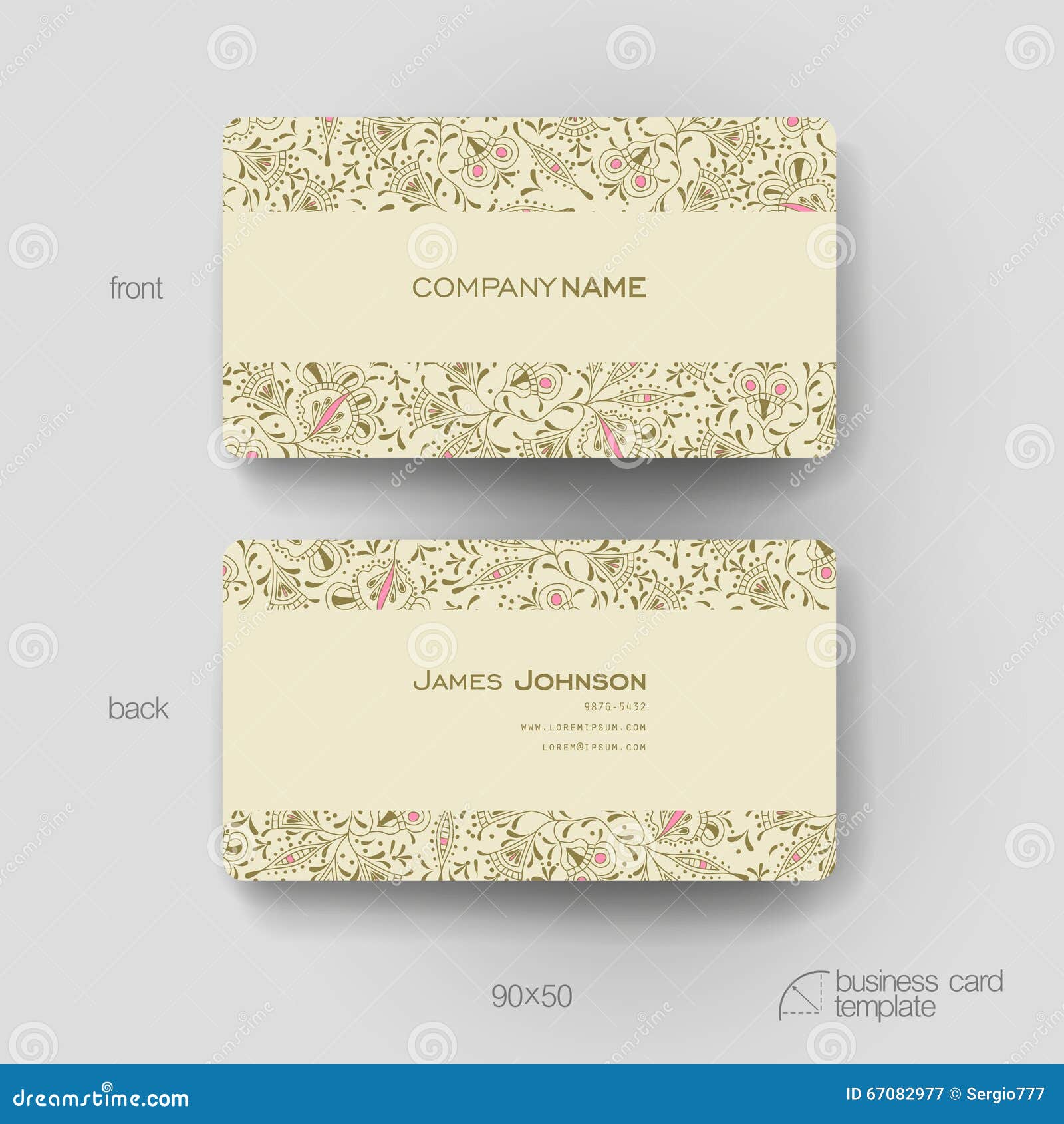 Business Card Vector Template with Floral Ornament Background Stock Vector  - Illustration of name, flower: 67082977