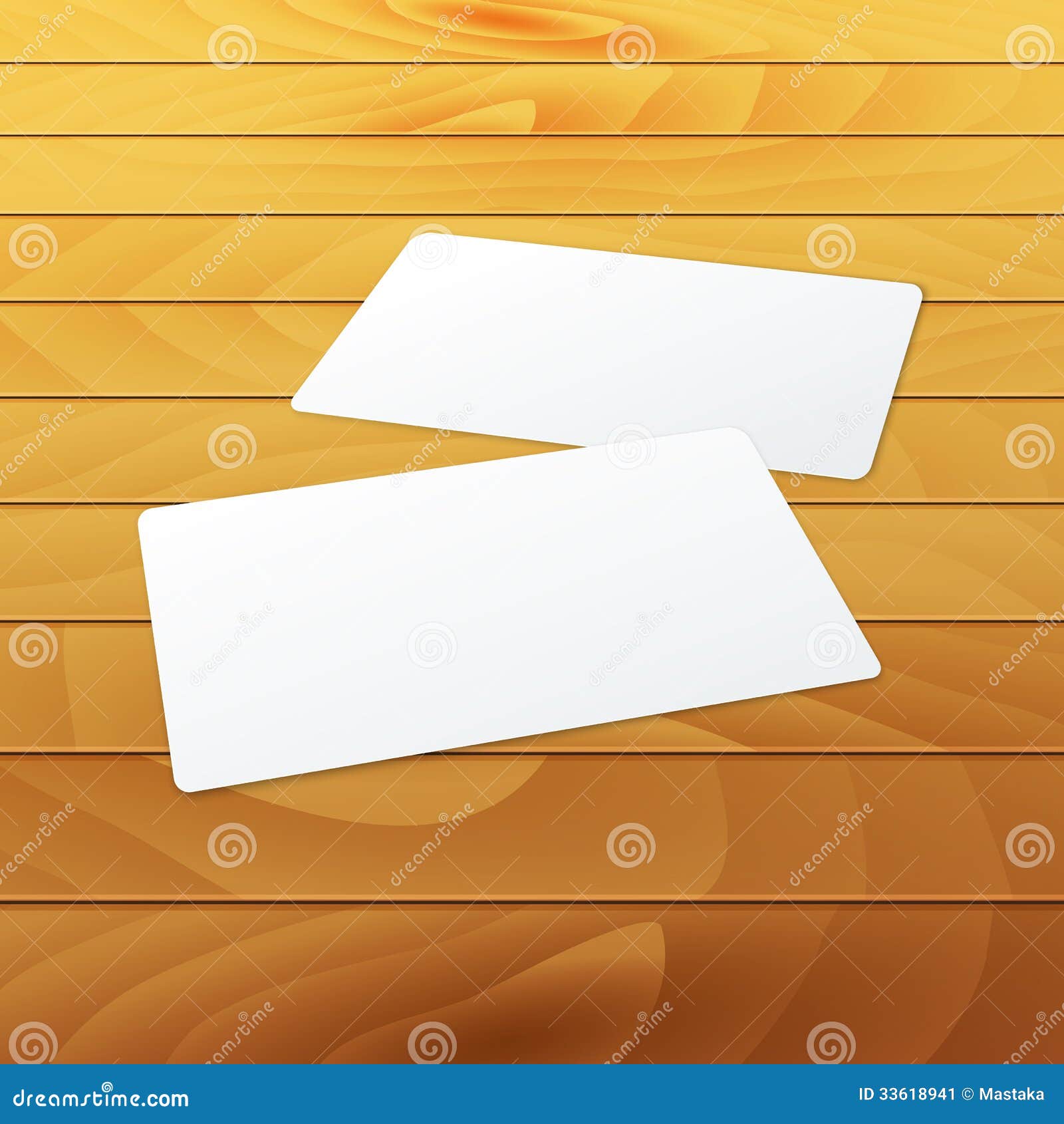 Business Cards Blank Mockup Template on Wood Stock Vector