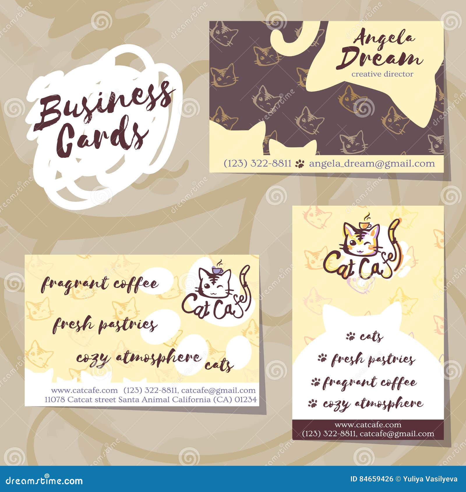  Business  Cards For Cat  Cafe  Stock Vector Illustration of 