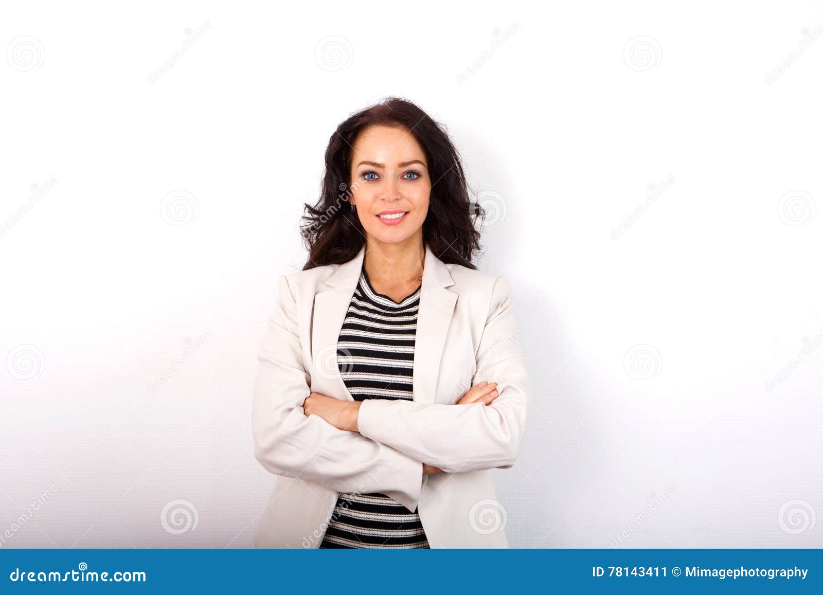 business casual woman standing  on white background