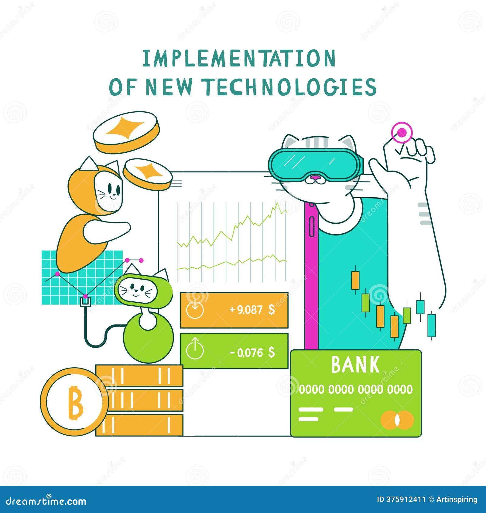Business Cat. Flat Vector Illustration Stock Vector - Illustration of  virtual, banking: 375912411