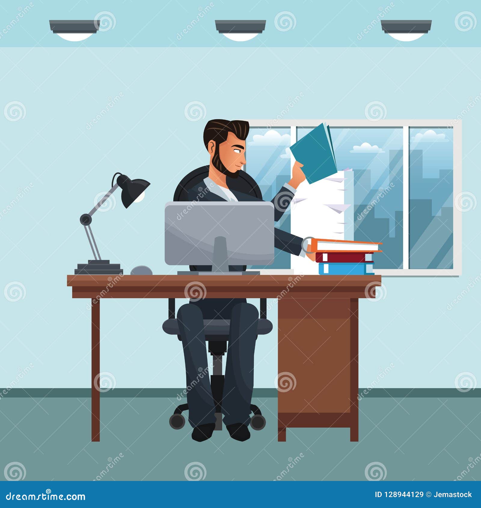 Business Character in Office Scenario Stock Vector Illustration of