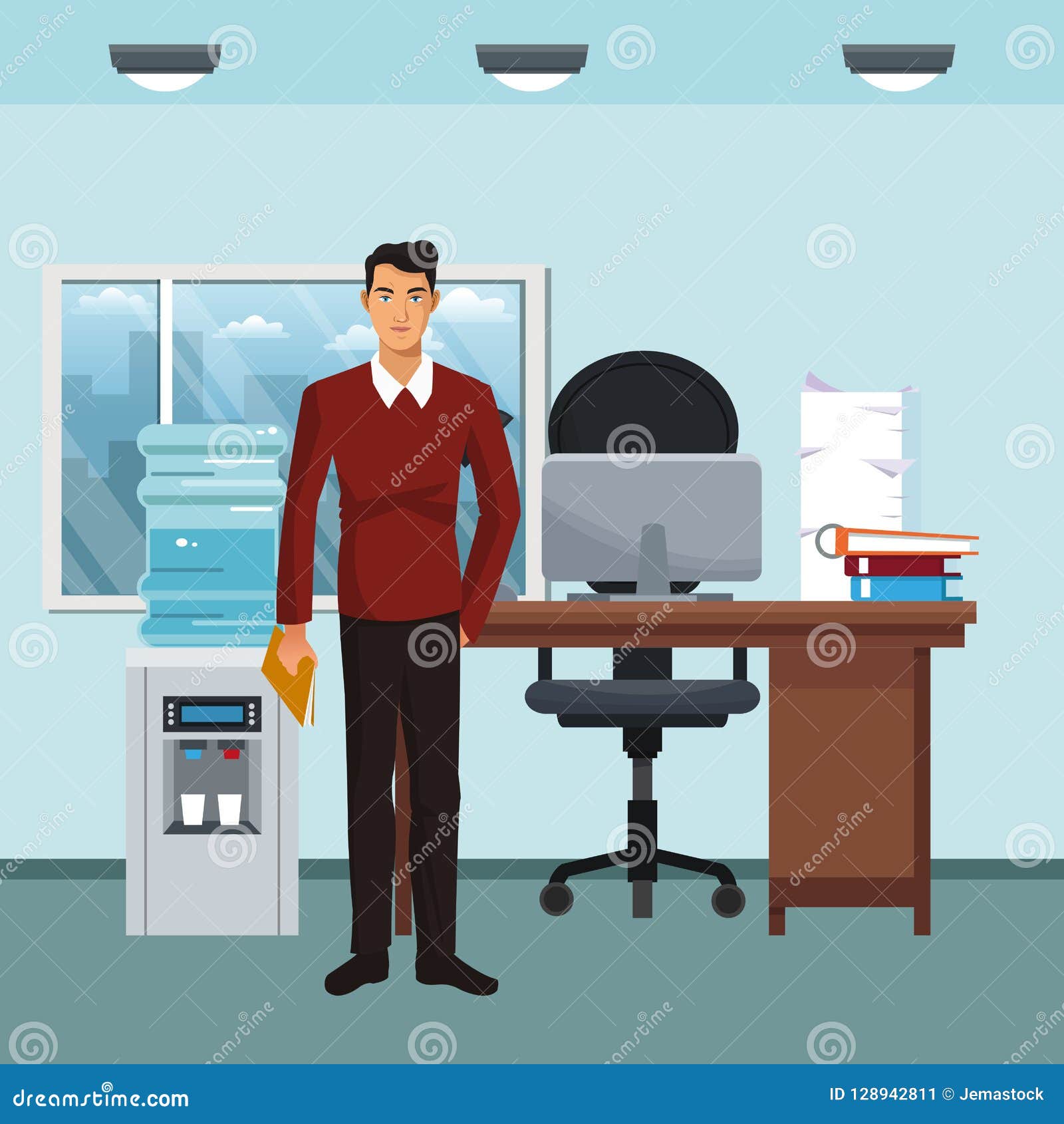 Business Character in Office Scenario Stock Vector Illustration of