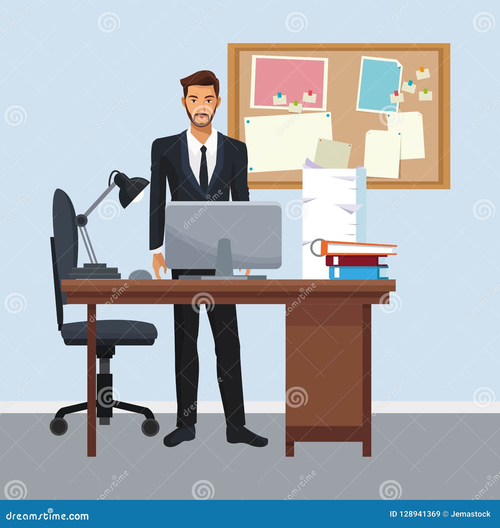 Business Character in Office Scenario Stock Vector Illustration of