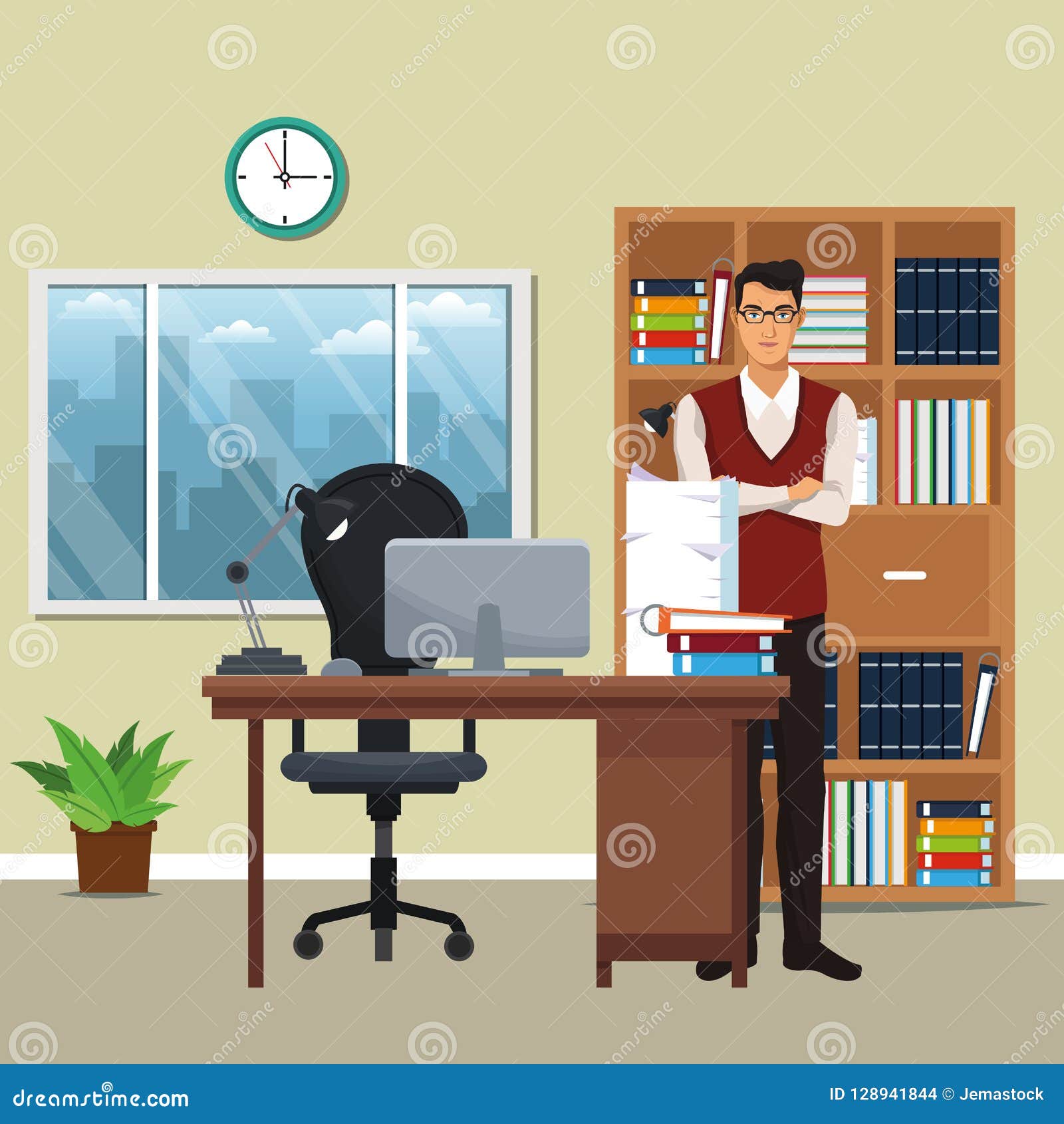 Business Character in Office Scenario Stock Vector Illustration of