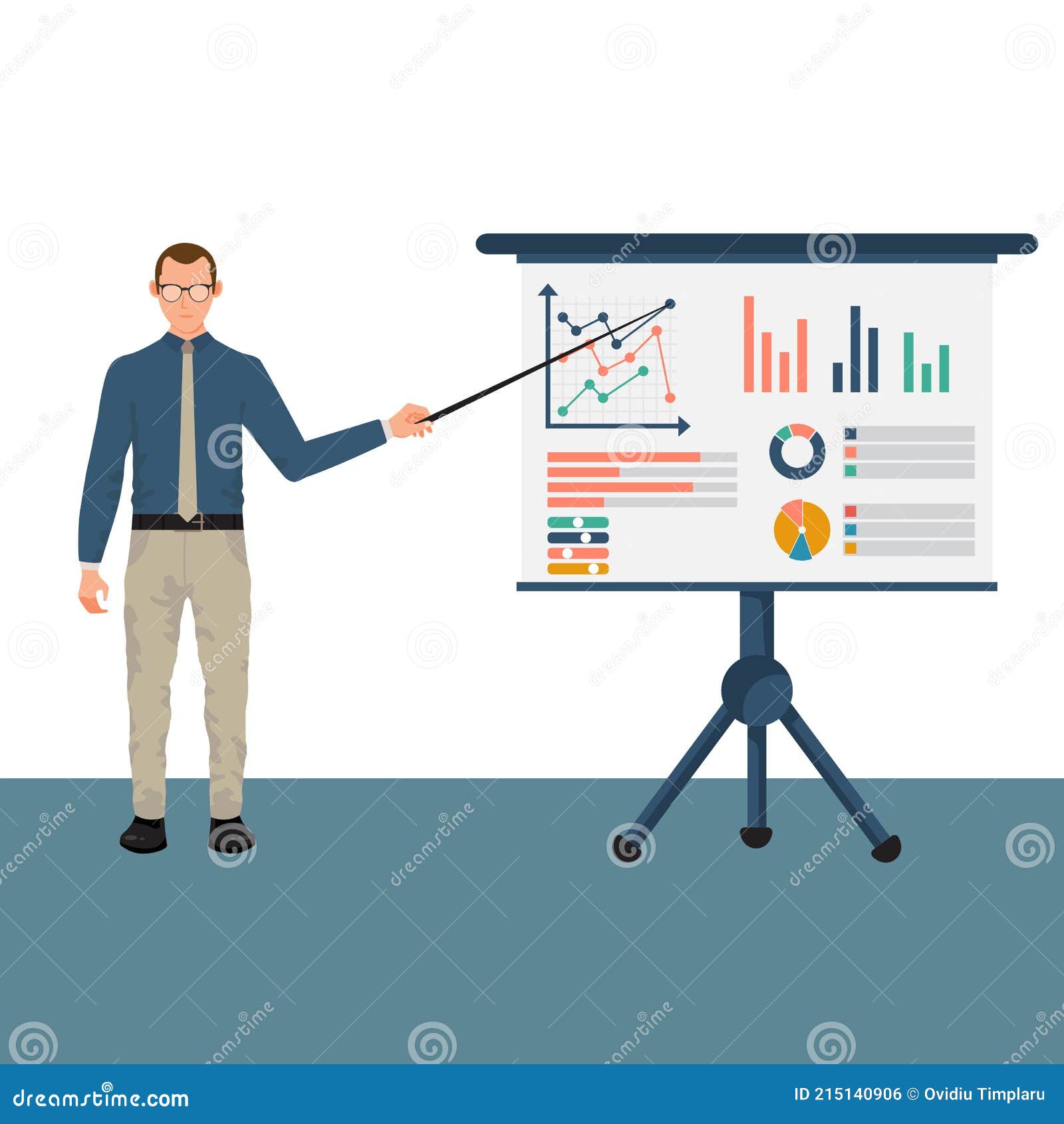 Business Character In Suit With Pointer In Hand Presenting Financial