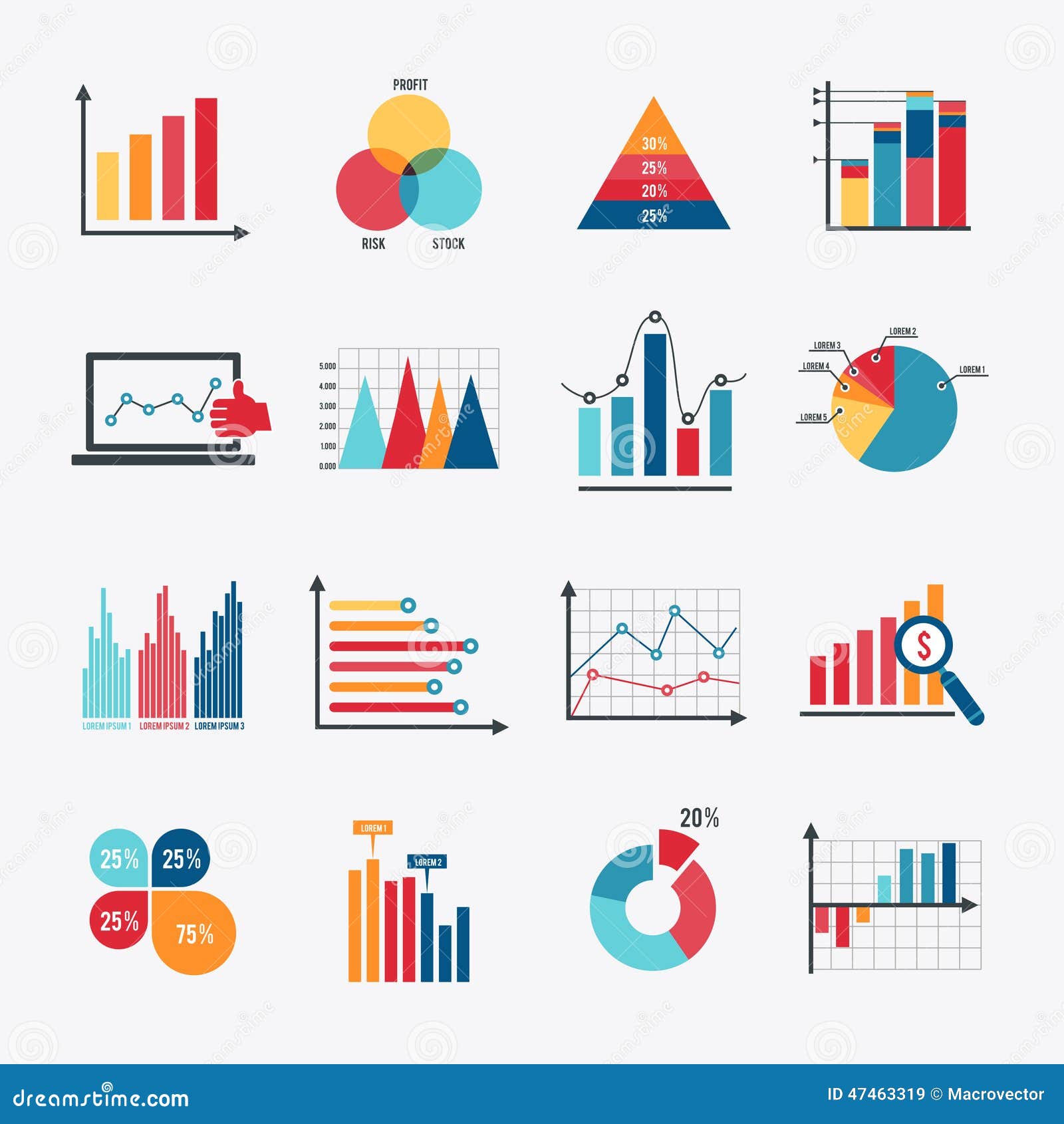 Business Chart Icons Set Flat Stock Vector - Illustration of data ...