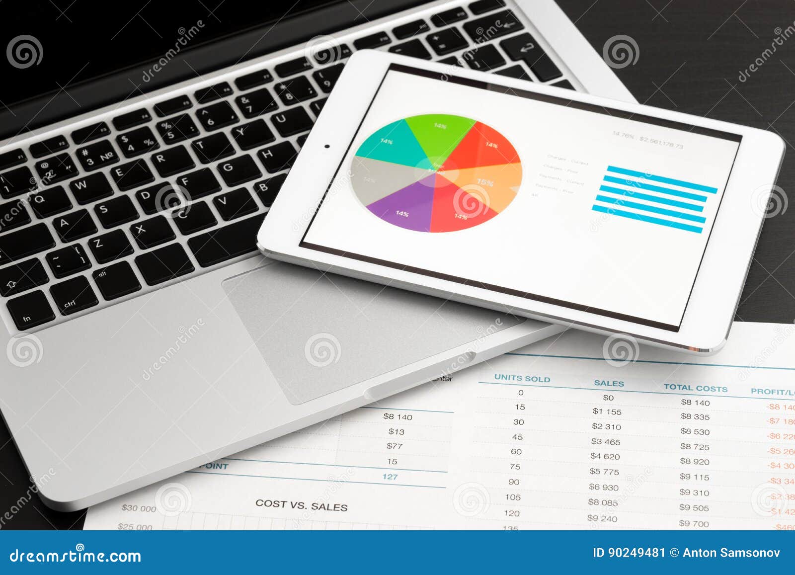 Business chart on tablet stock image. Image of electronic 90249481