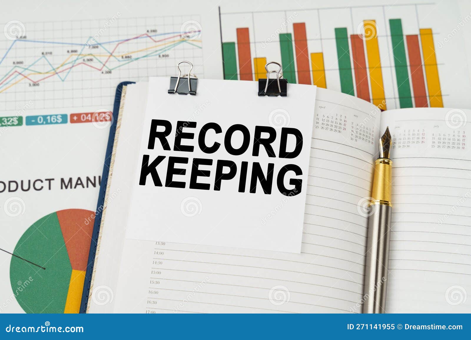 On the Business Charts is a Notepad with the Inscription Record Keeping Stock Image Image of