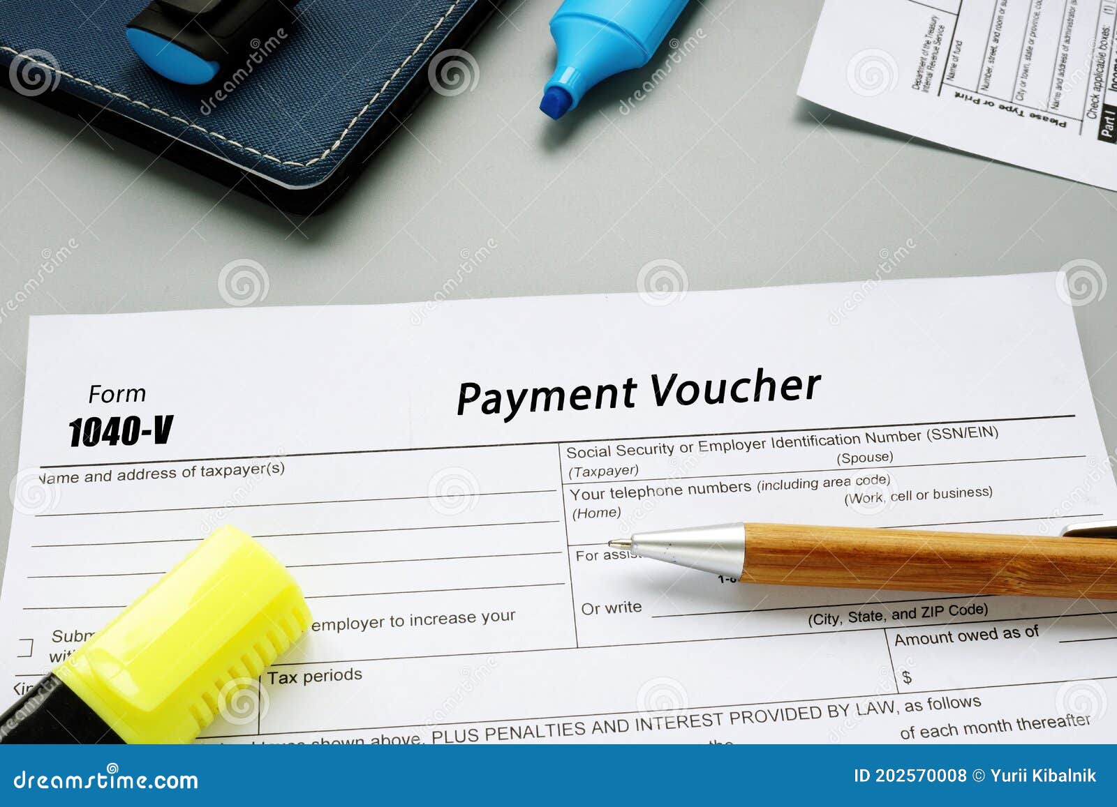 Business Concept about Form 1040V Payment Voucher with Phrase on the