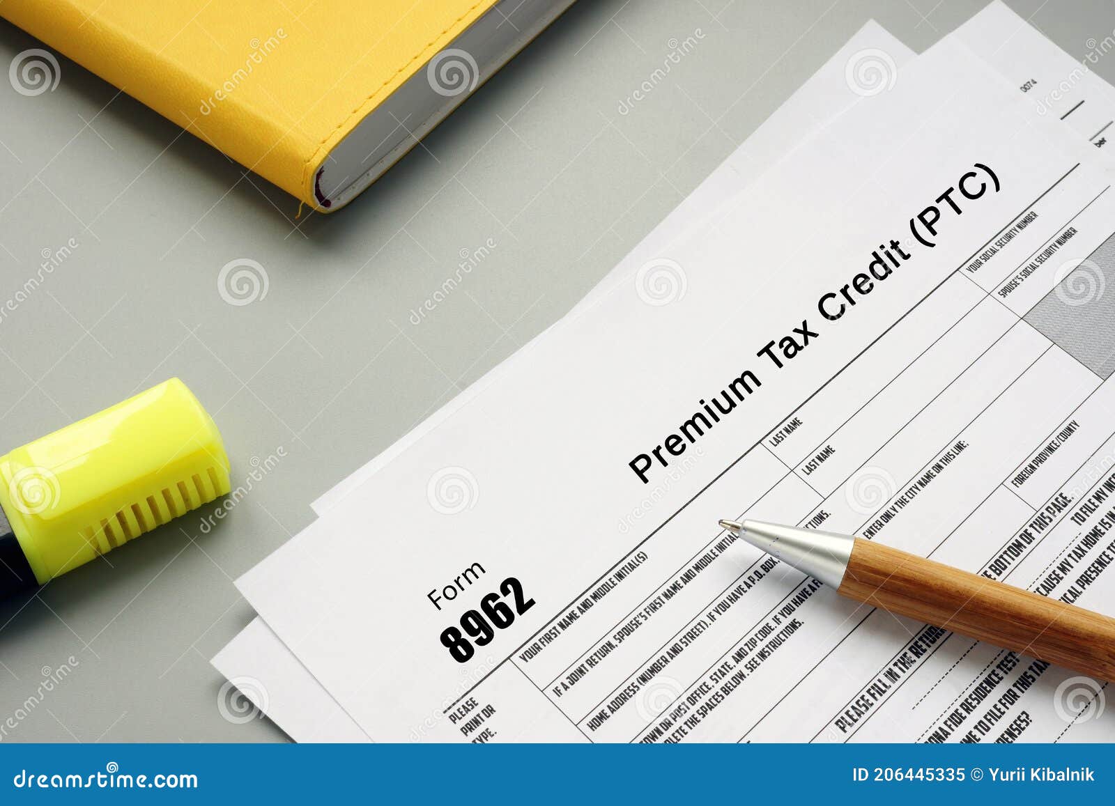 business concept meaning form 8962 premium tax credit ptc with inscription on the page