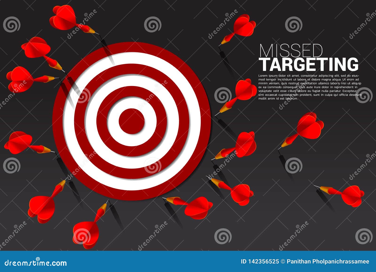 dart arrow hit out of the dartboard . business concept of missing the marketing target and customer.