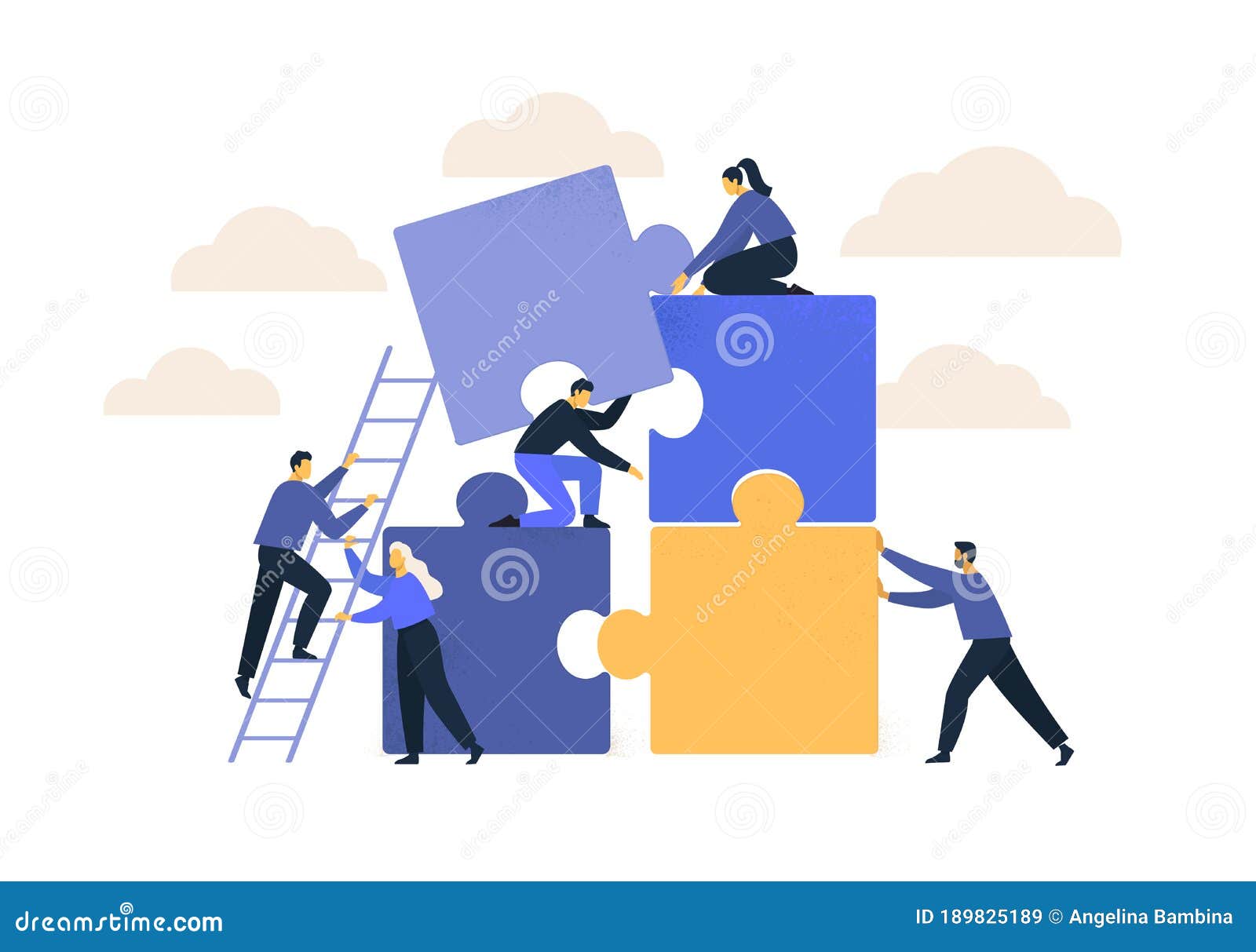 business concept. team metaphor. people connecting puzzle s.   flat  style.  of