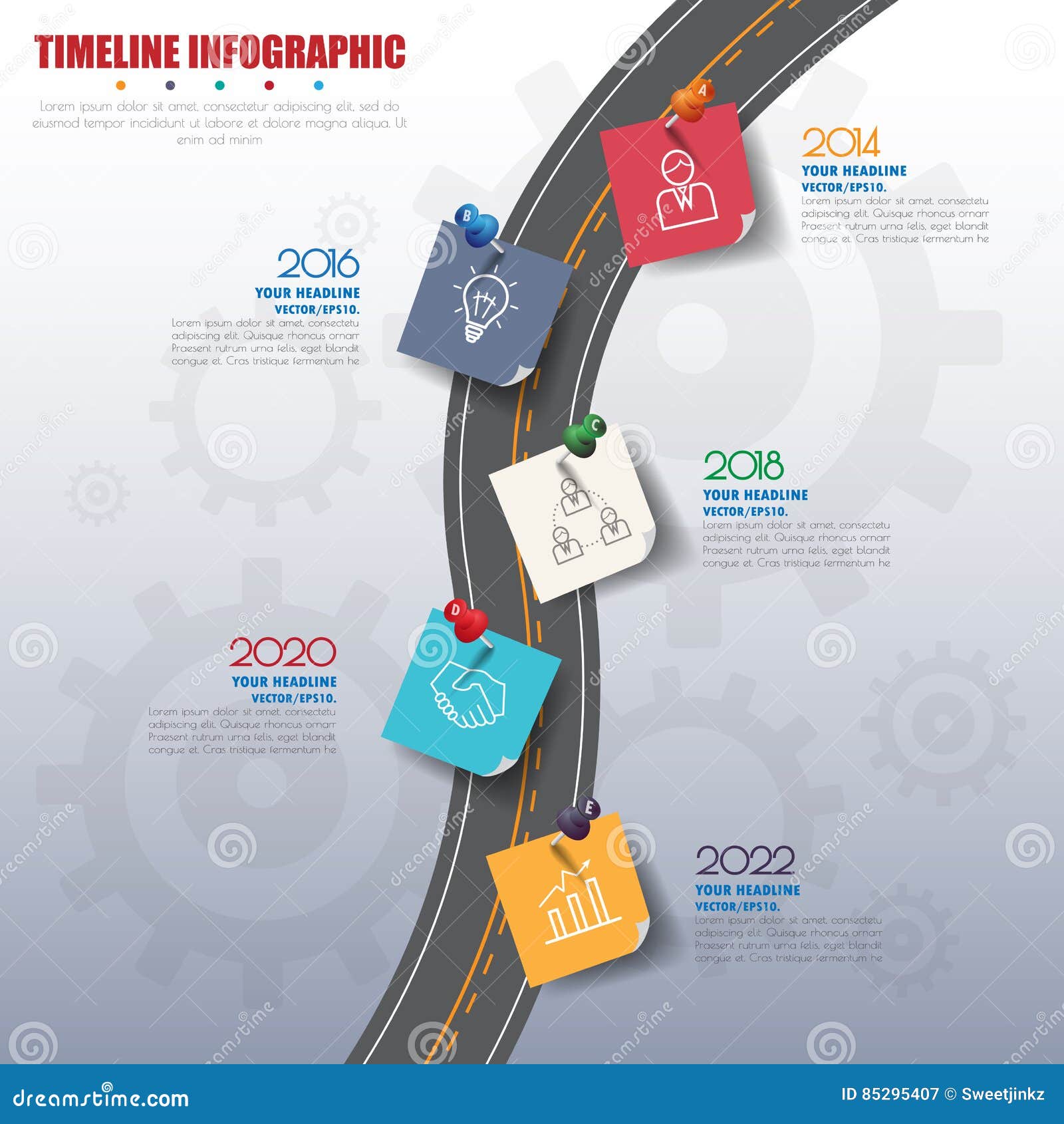 Business Concept Timeline. Infograph Template, Realistic Paper 5 Stock Vector - Illustration of ...