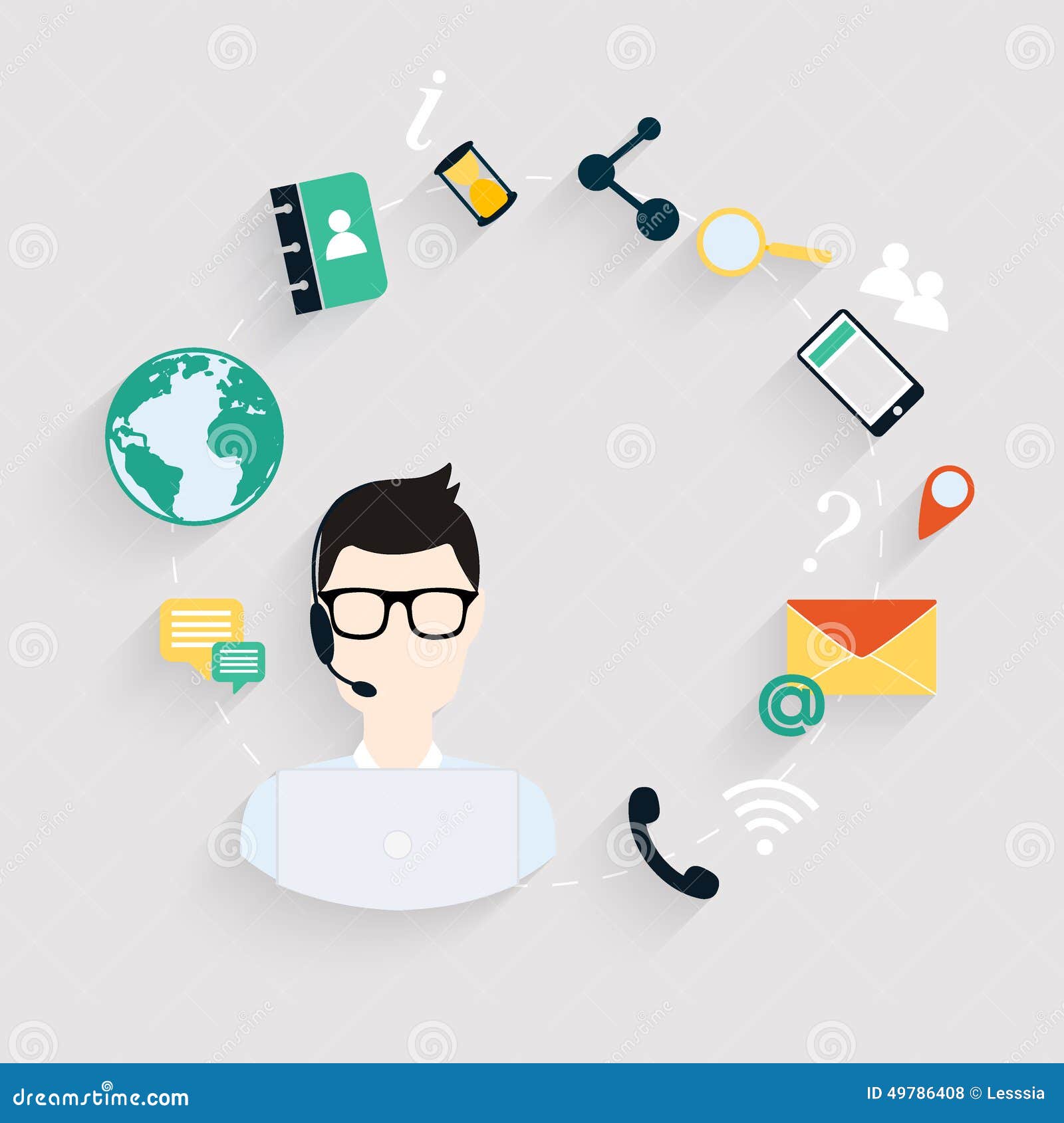 Business Customer Care Service Concept Flat Icons Set Stock Vector