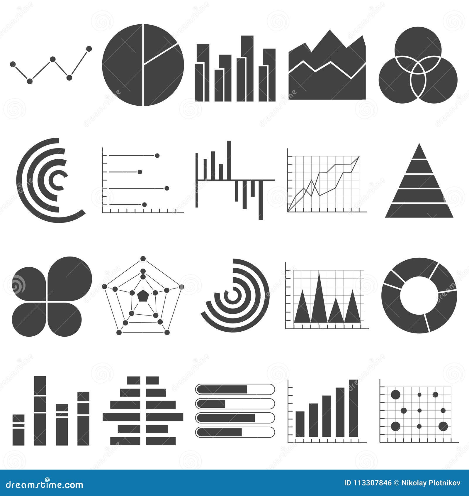 Business Data Graphs Icons Financial And Marketing Charts Stock Vector