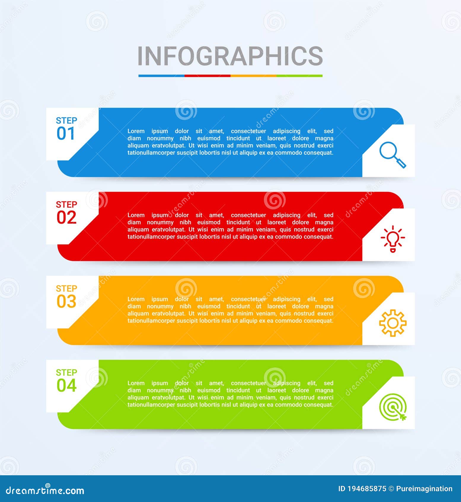 Business Data Visualization, Infographic Template with 4 Steps on Blue