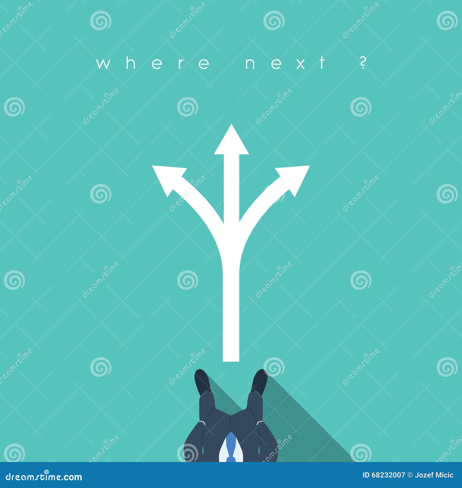 business decision concept  with businessman standing in front of arrows. career path choice or strategy.