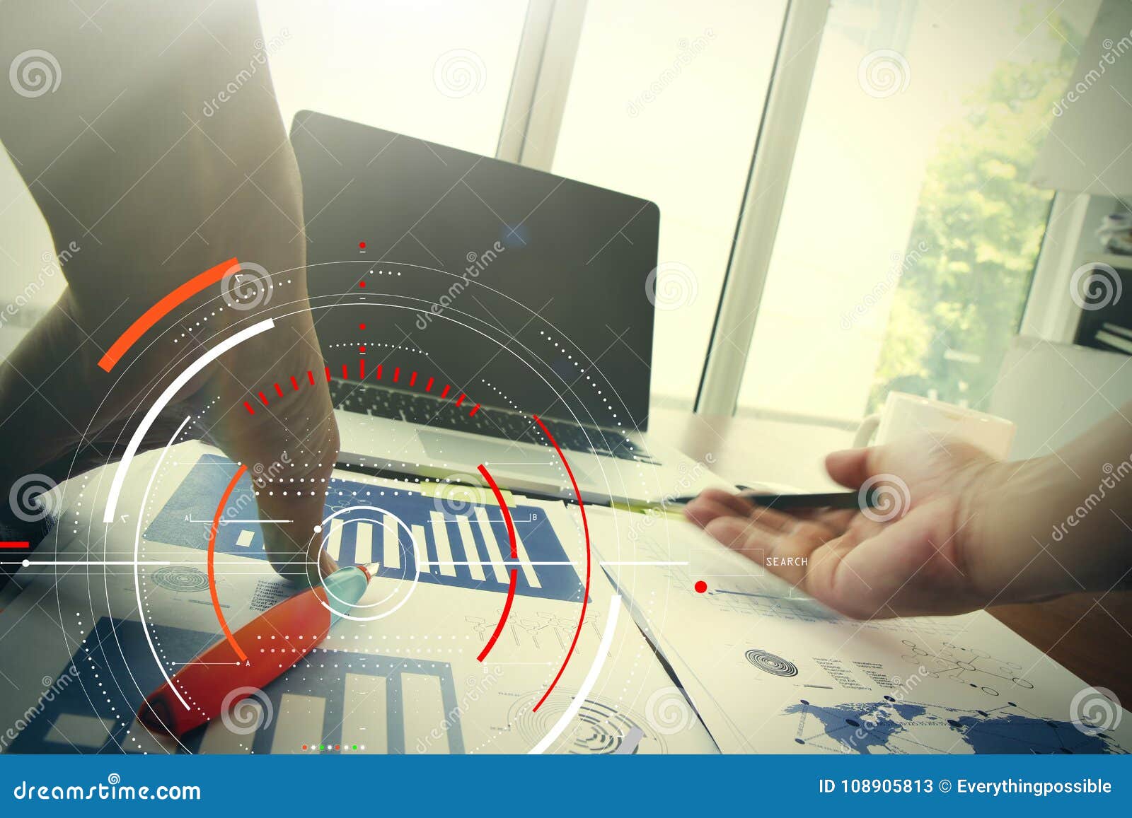 business documents on office table with smart phone and digital