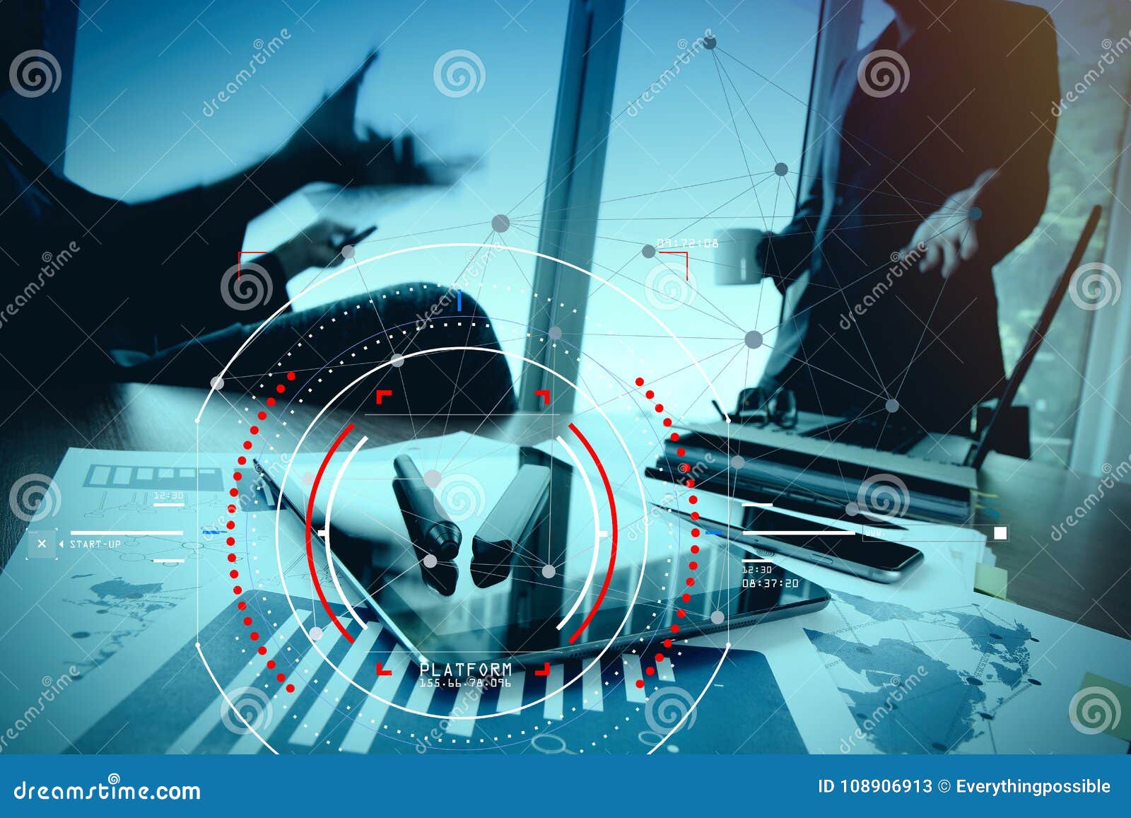 business documents on office table with smart phone and digital