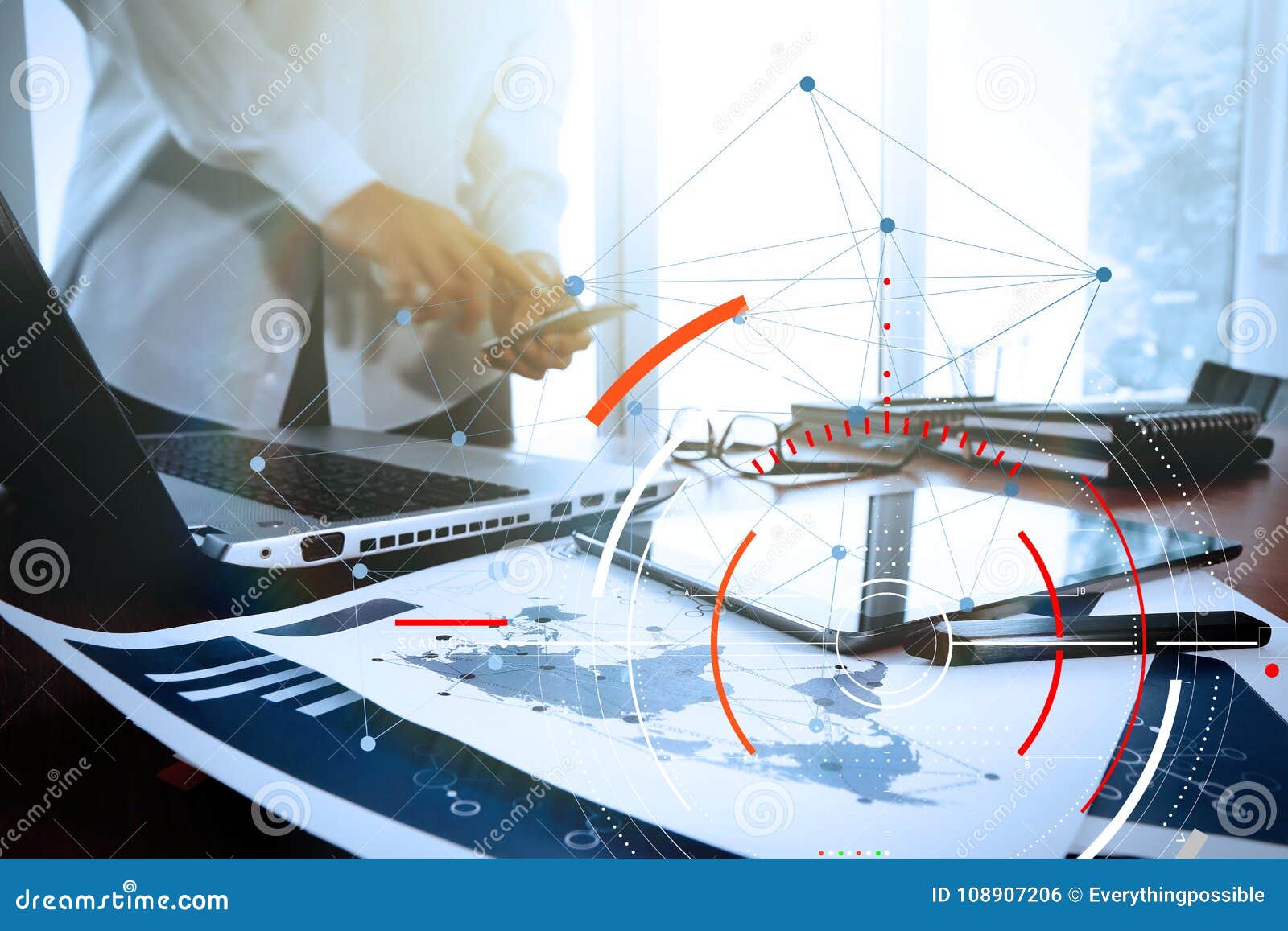 business documents on office table with smart phone and digital
