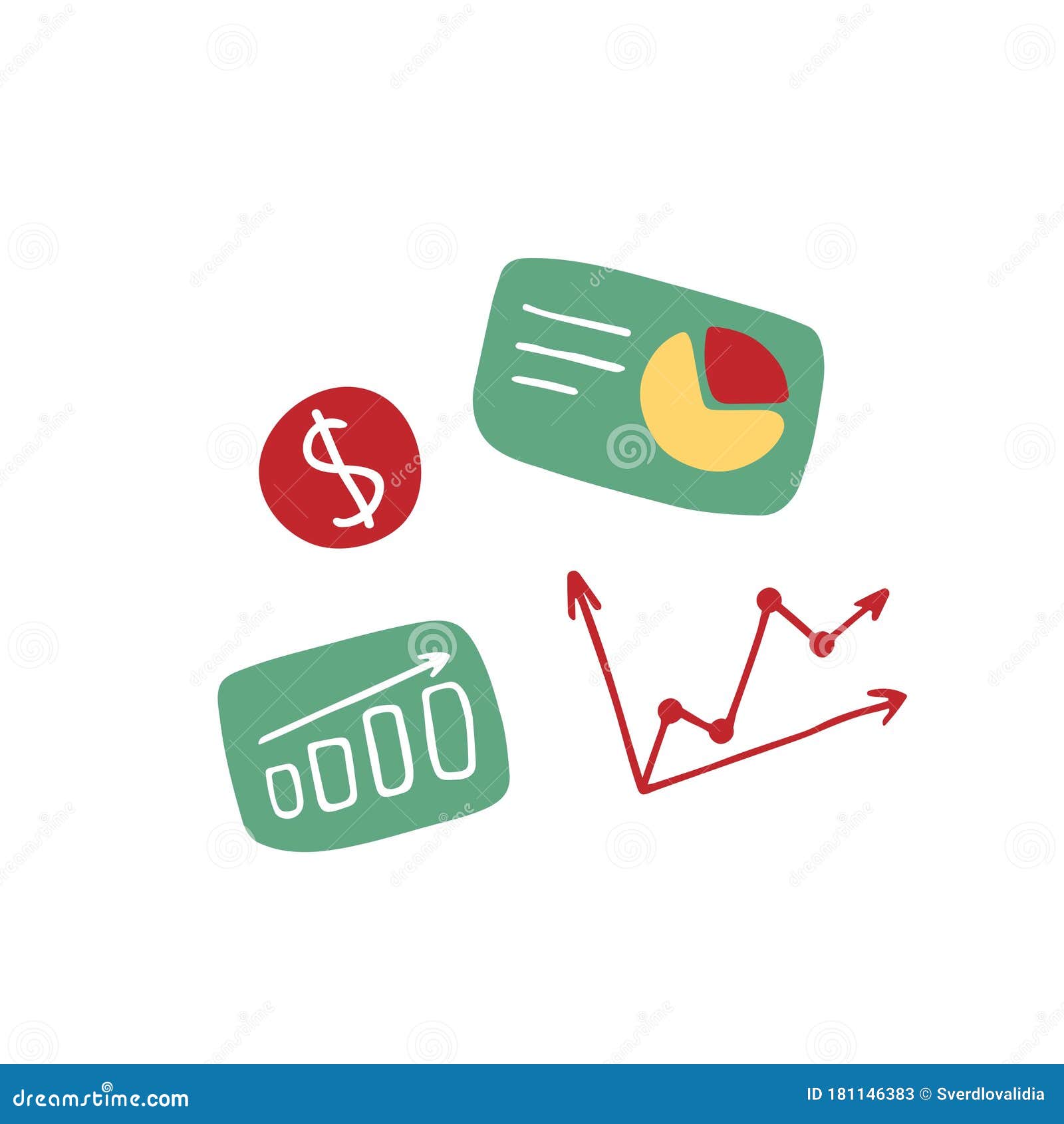 Business Doodle Icons. Graph, Diagram Chart Stock Vector - Illustration