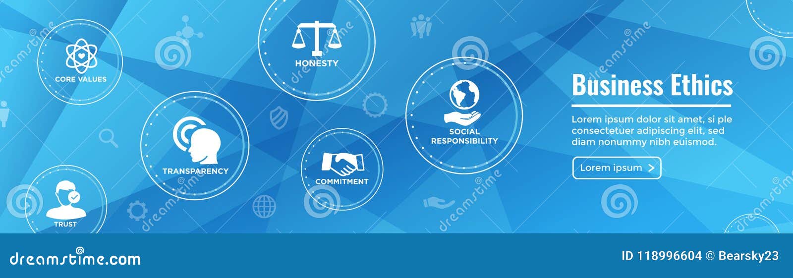 business ethics web banner icon set with honesty, integrity, com