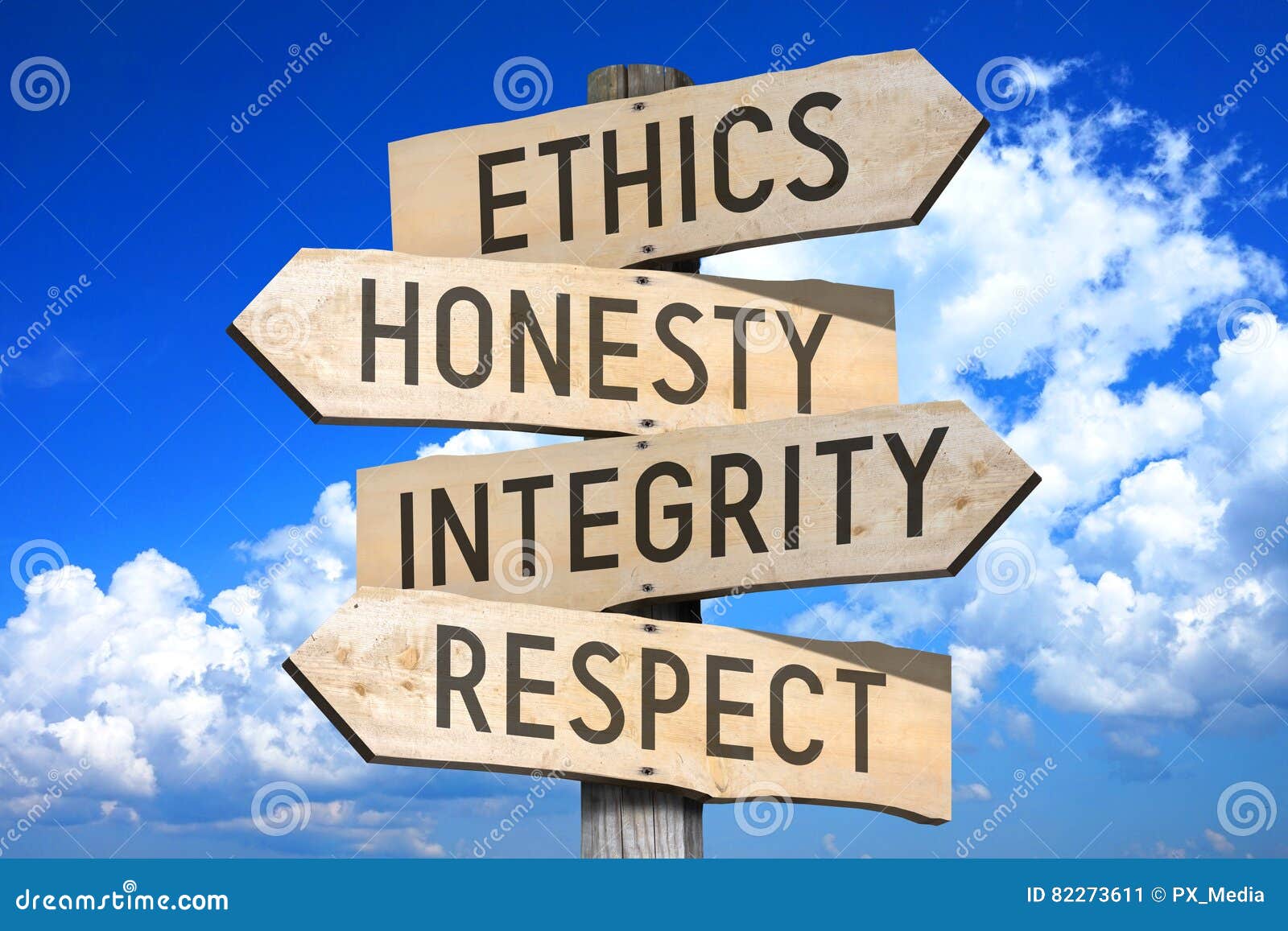 business ethics - wooden signpost