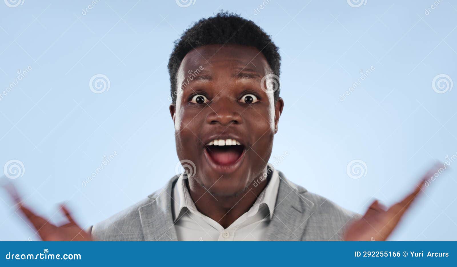 Business, Face and Black Man with Surprise, Excited and Facial ...