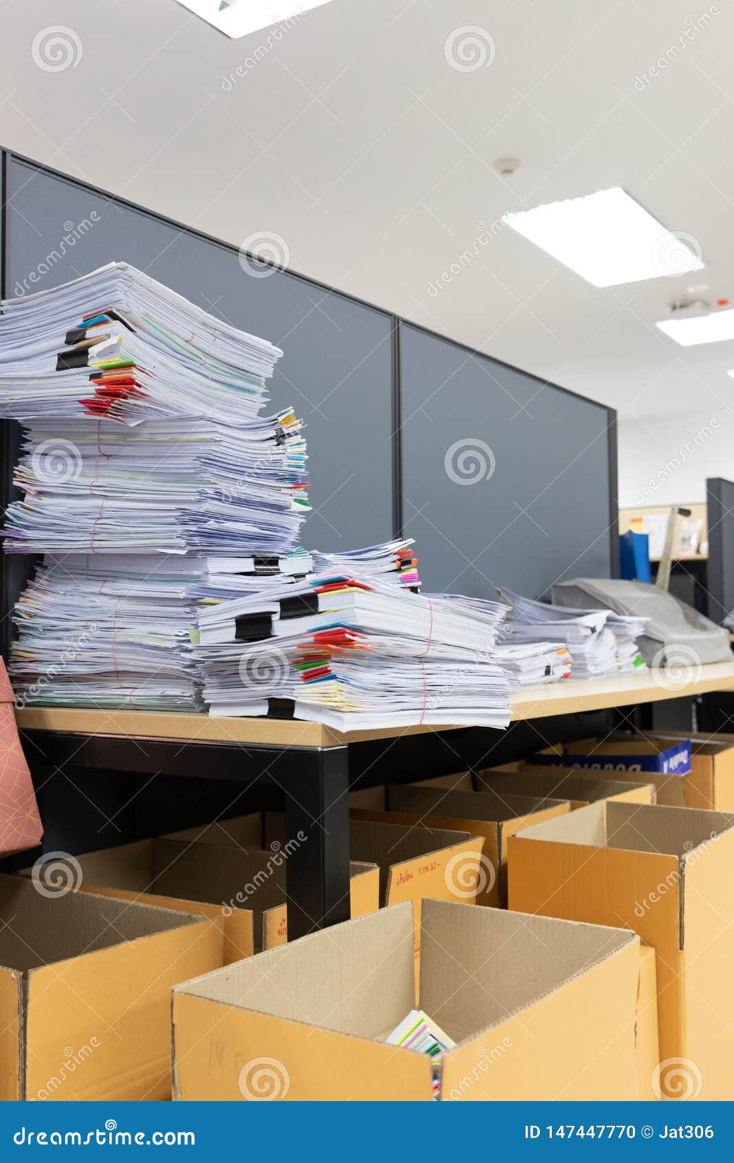 Business And Finance Concept Of Office Working Pile Of Unfinished