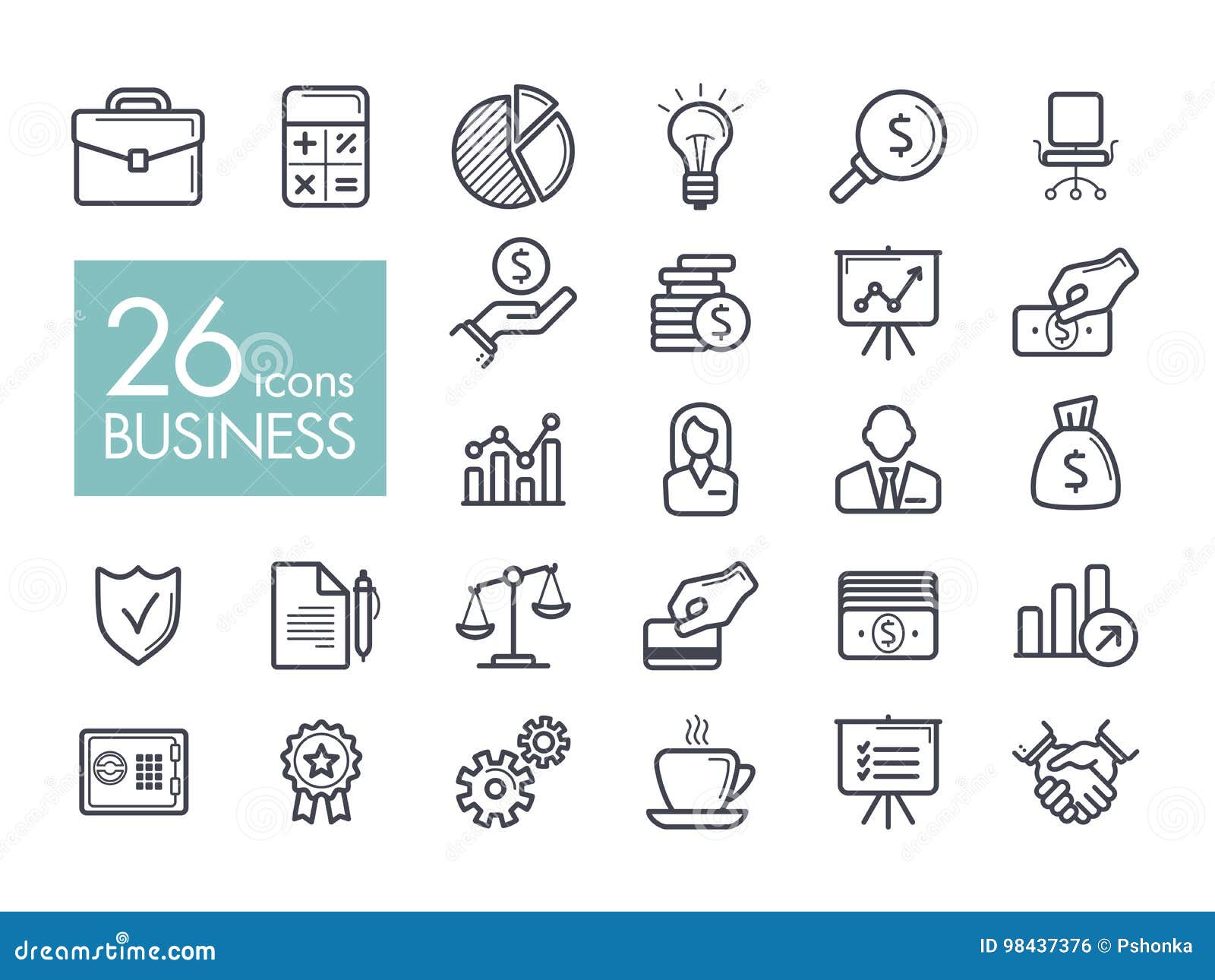 business and finance web outline icon set