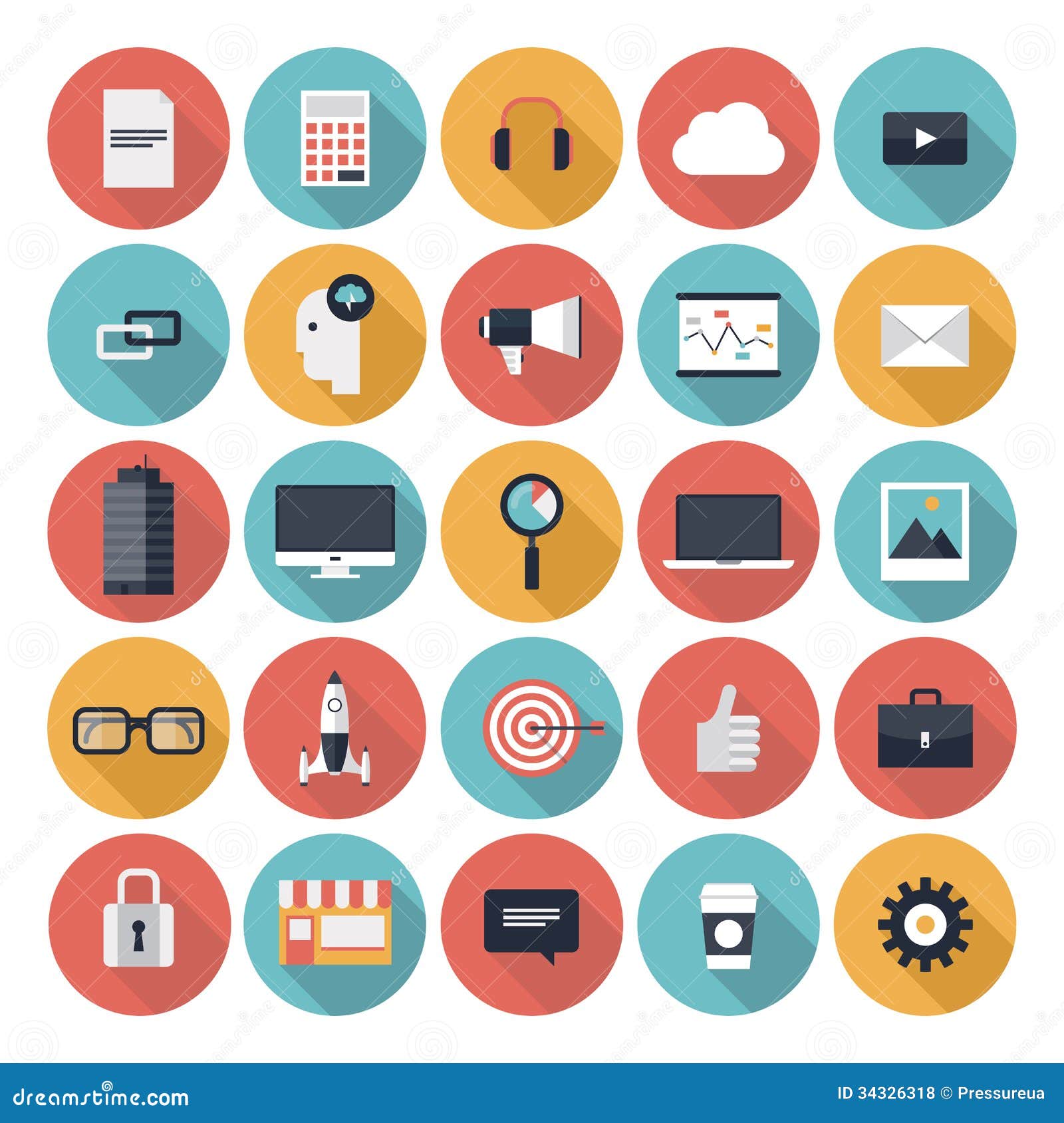 Business Flat Icons Set Stock Vector Illustration Of Case