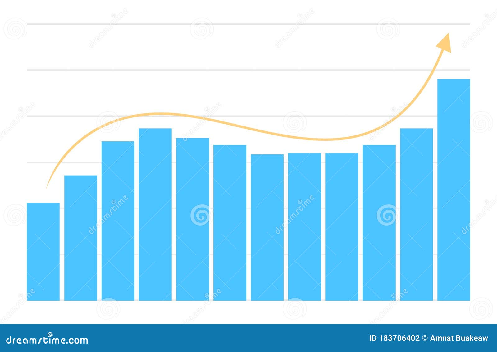 business graph bar blue color and arrow isolatred on white background, graphic graph chart of business growth, graph chart bar and